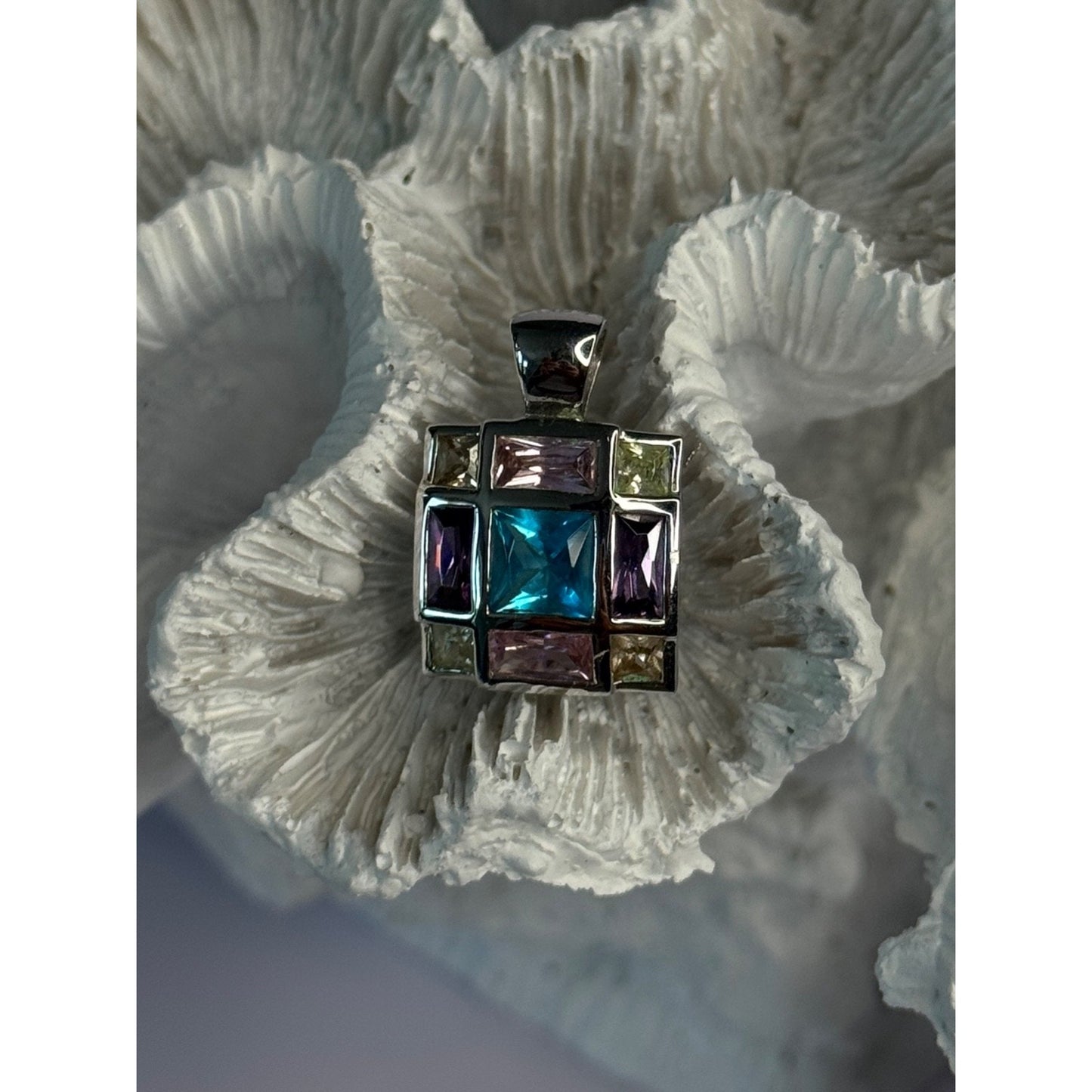 FAS 925 STERLING SILVER MULTI COLOR TOURMALINE PENDANT LENGTH 0.90 INCH