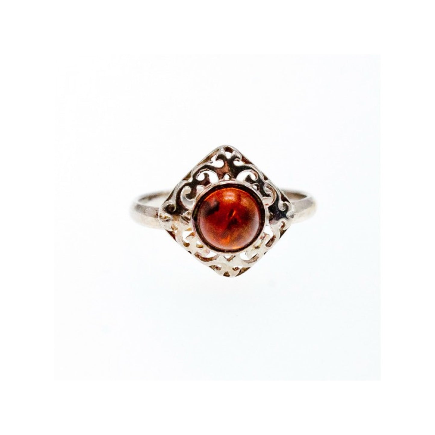 VINTAGE 925 STERLING SILVER AMBER RING SIZE 5.5