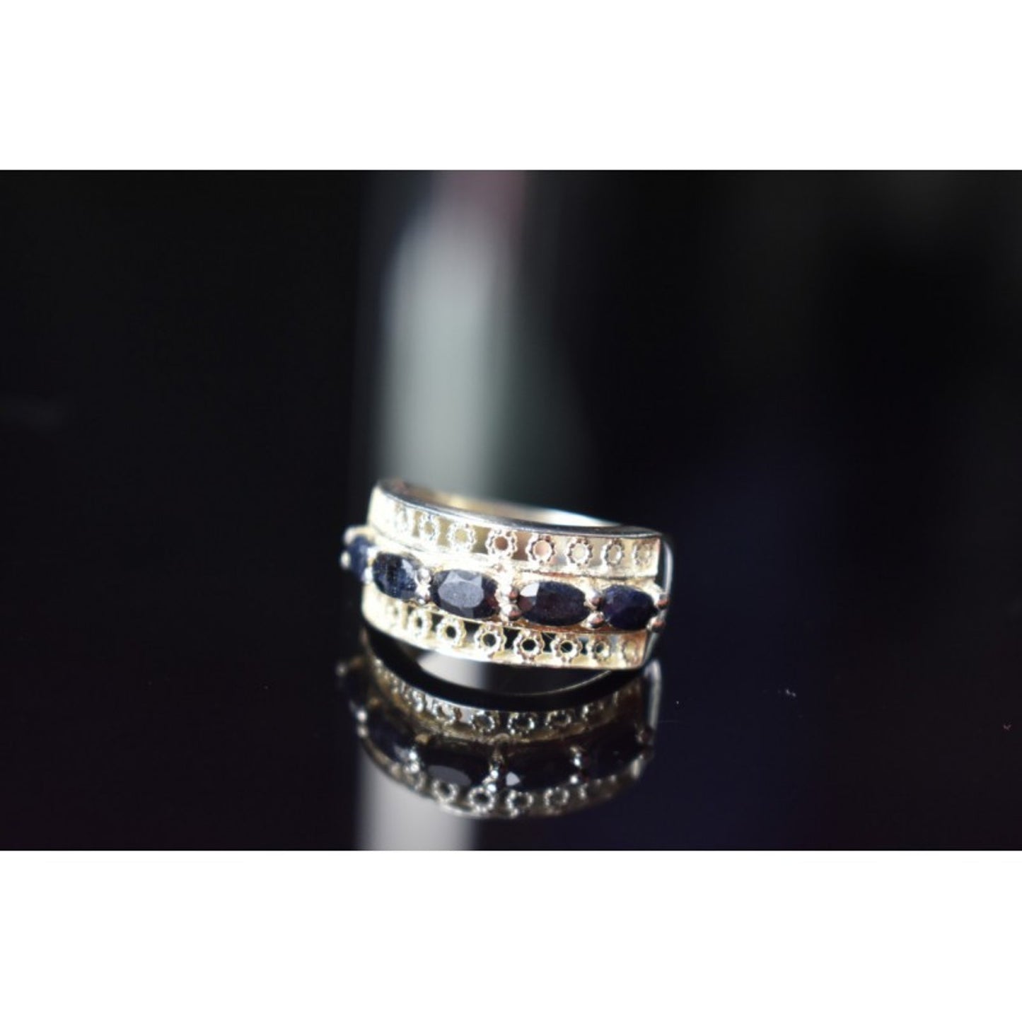 925 STERLING SILVER SAPPHIRES OPENWORK RING SIZE 6.5