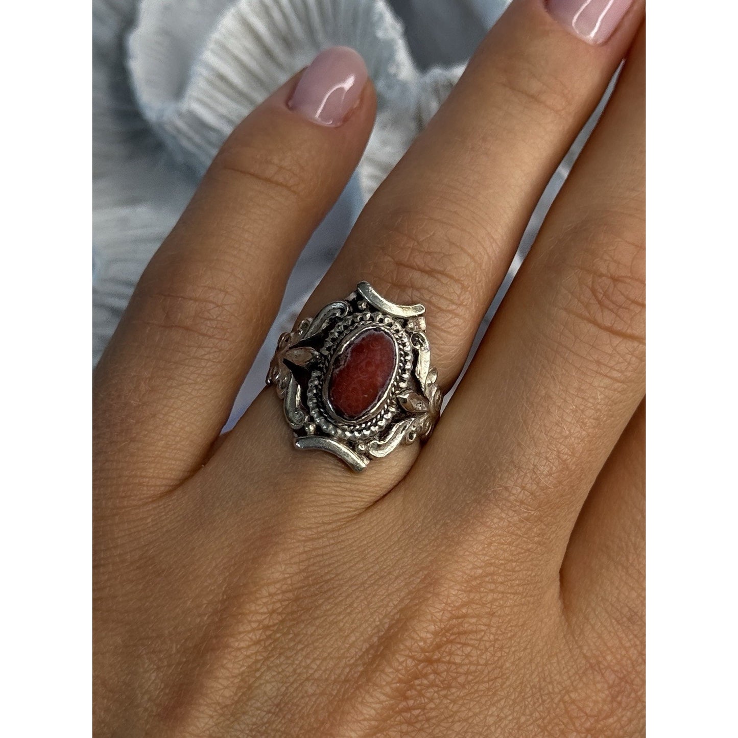 VINTAGE 925 STERLING SILVER AGATE RING SIZE 6