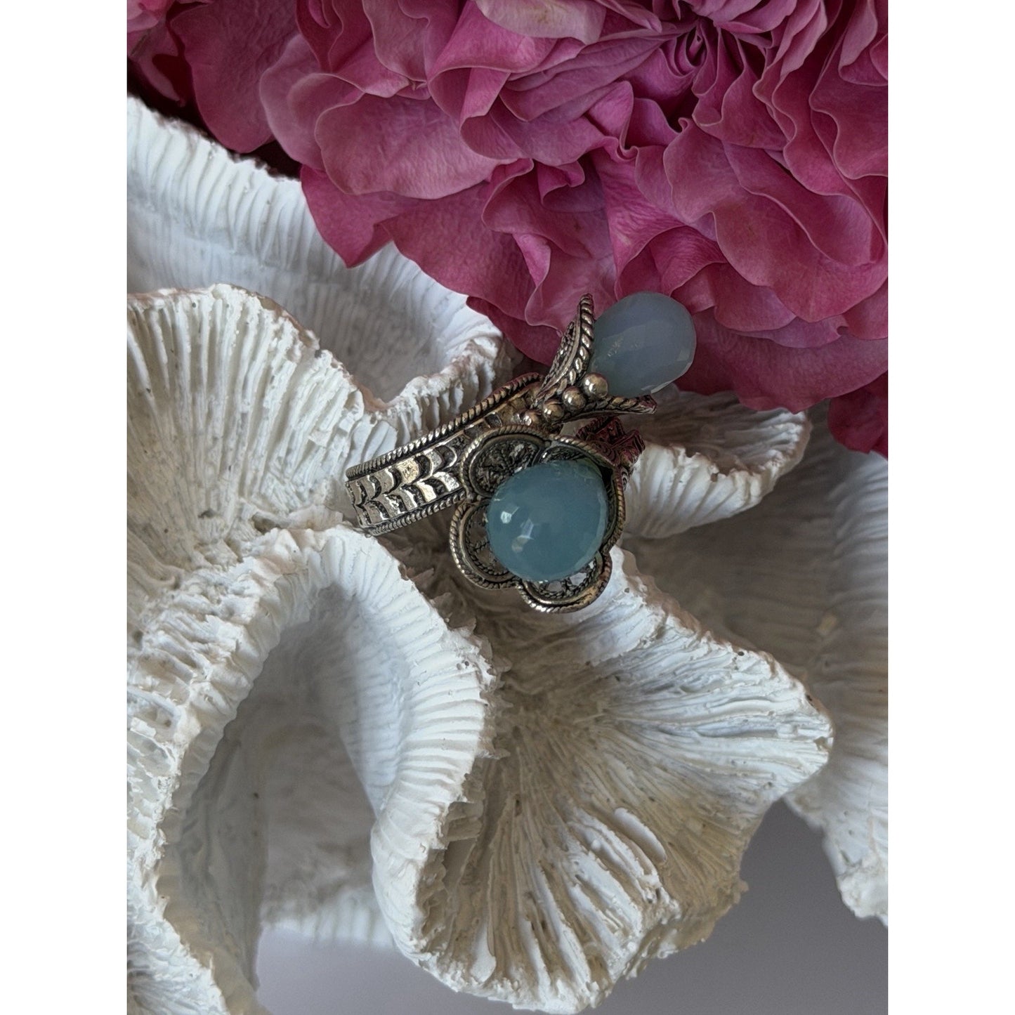 925 Sterling Silver Blue Chalcedony Ring Size 11 Sizable