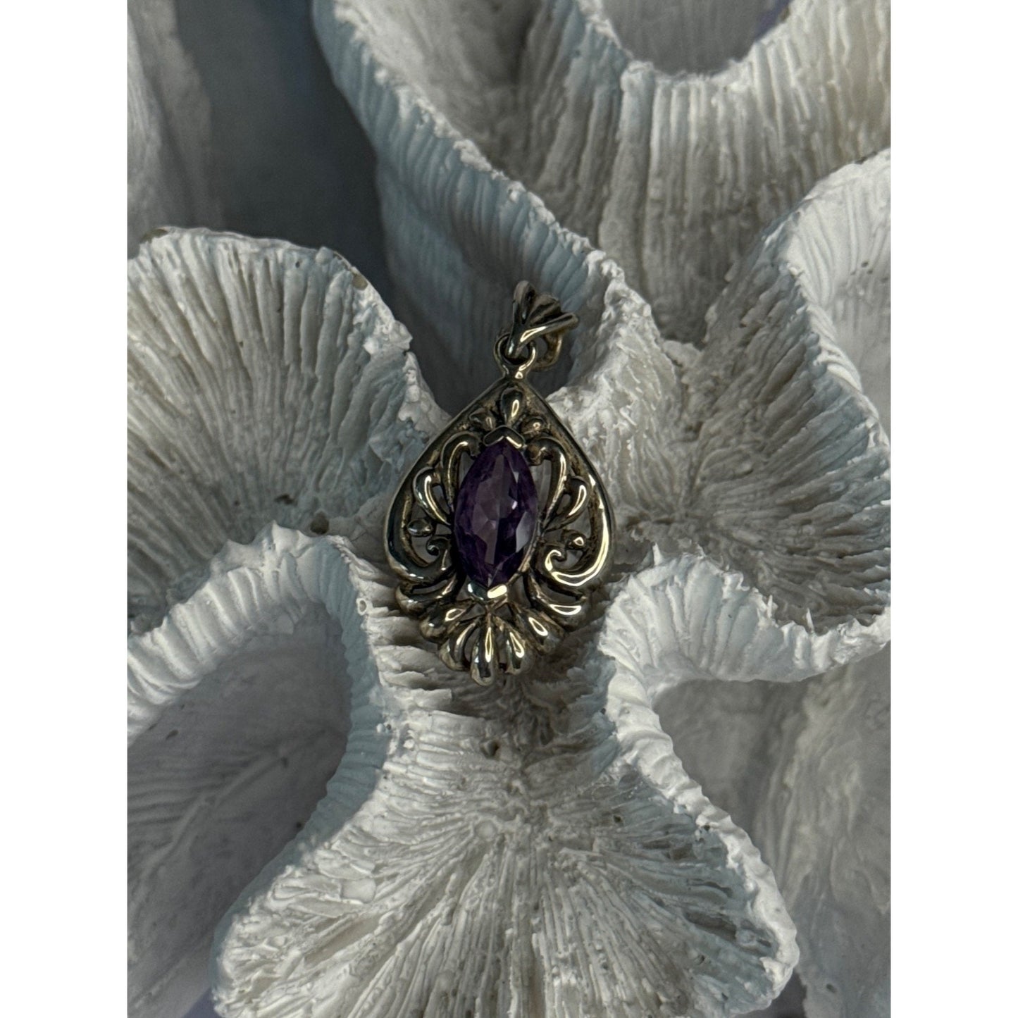 CLASSY 925 STERLING SILVER AMETHYST PENDANT LENGTH 1.20 INCH