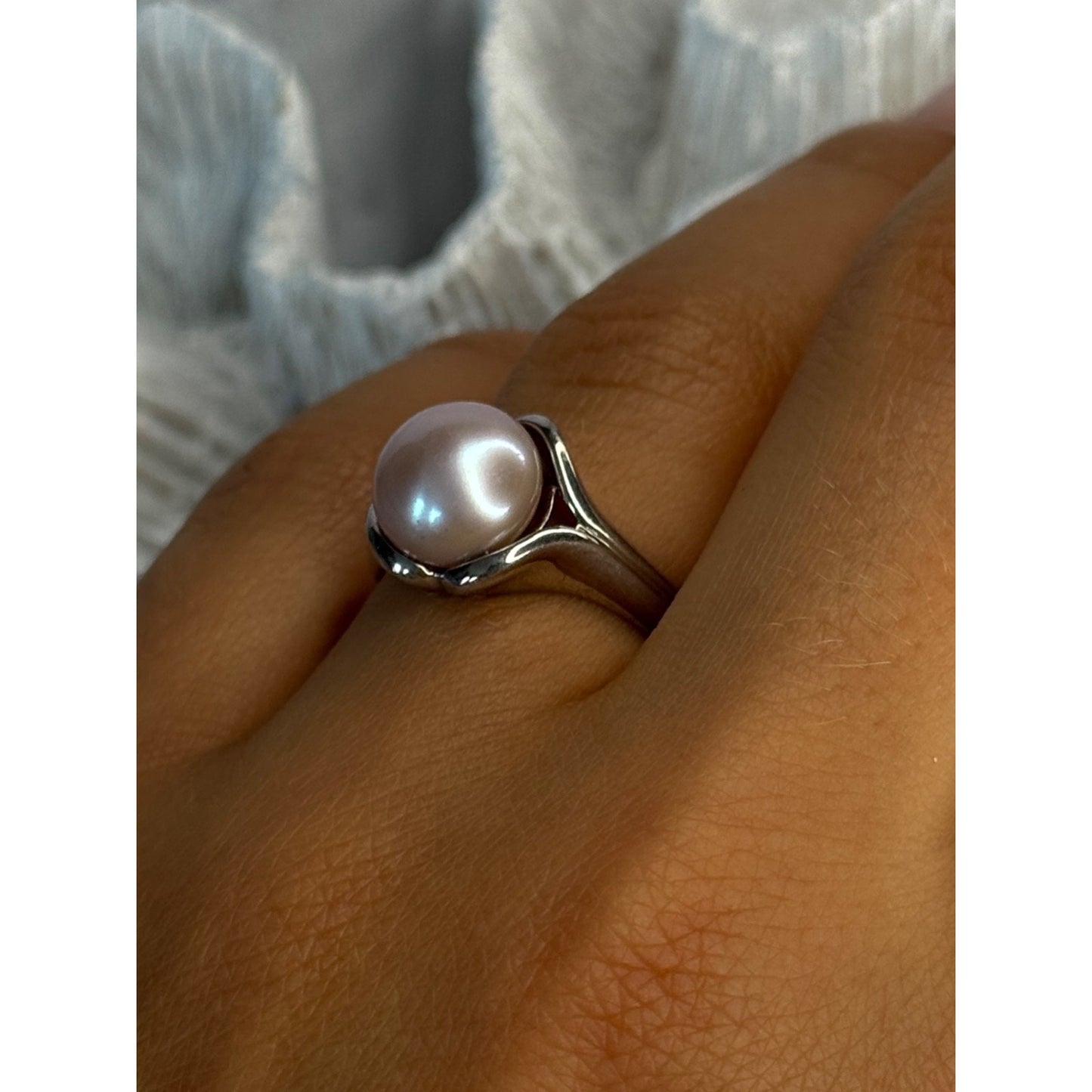 925 Sterling Silver Pearl Ring Size 8