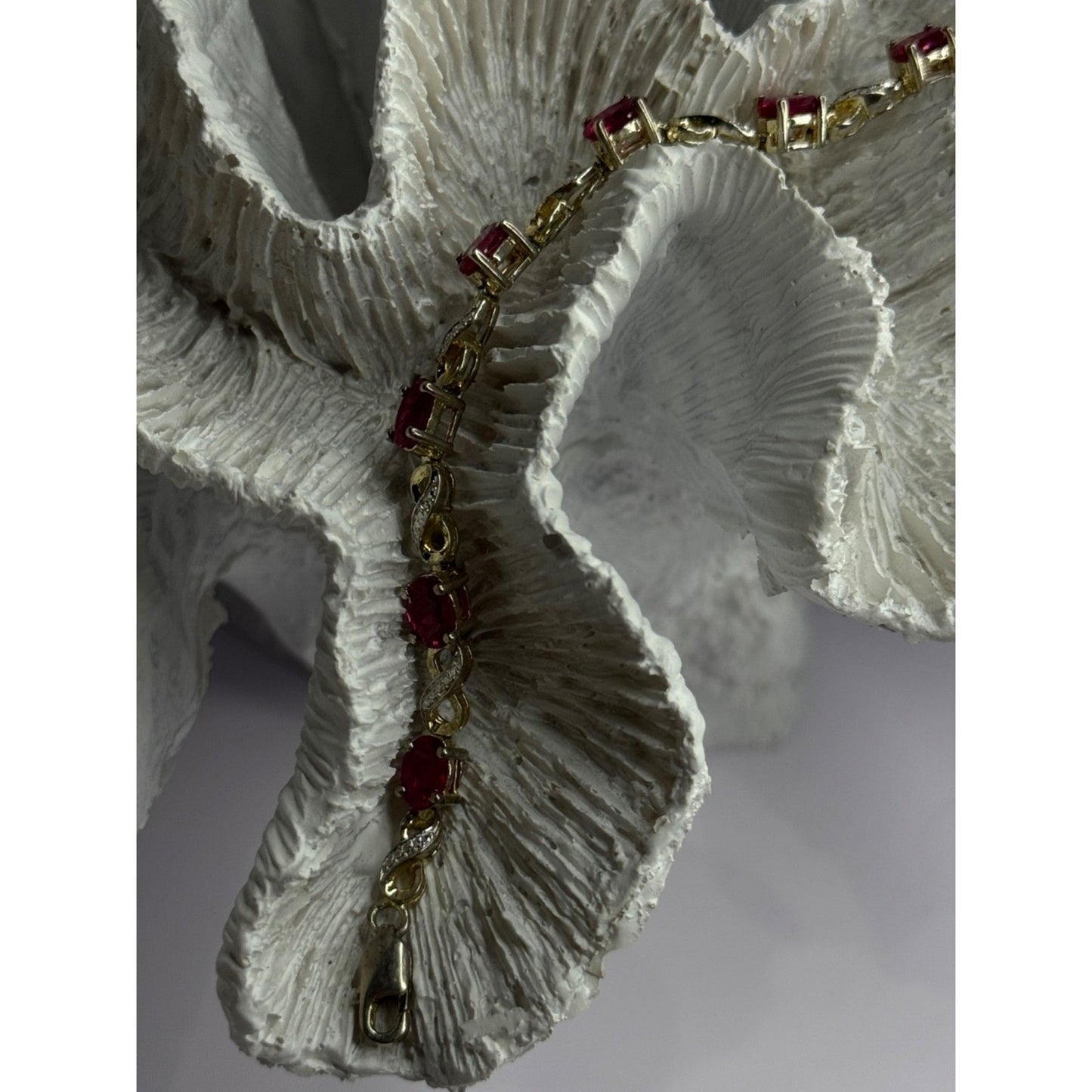 LOVELY 925 STERLING SILVER RUBY BRACELET LENGTH 7