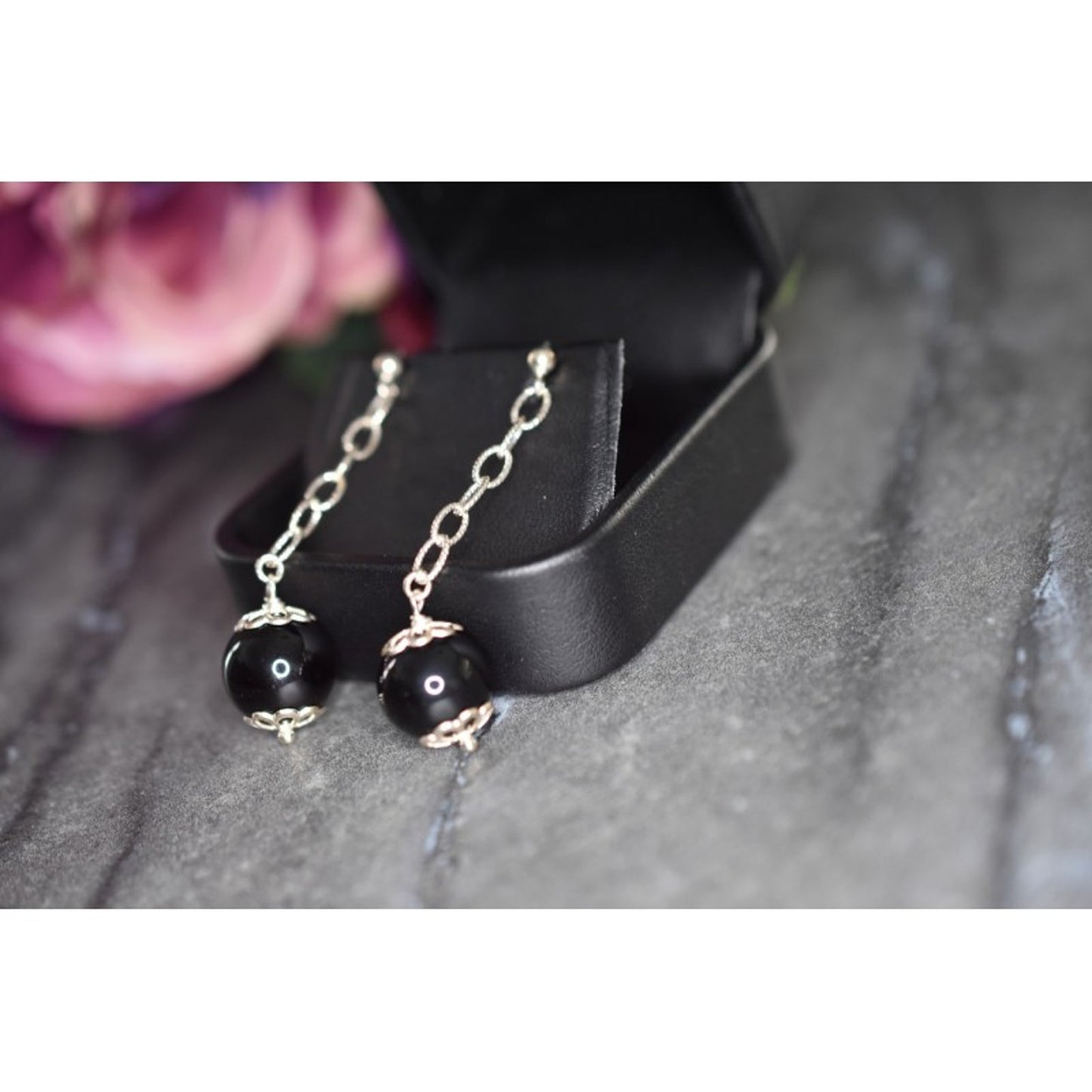 925 Sterling Silver Black Agate "Balls" Stud Earrings