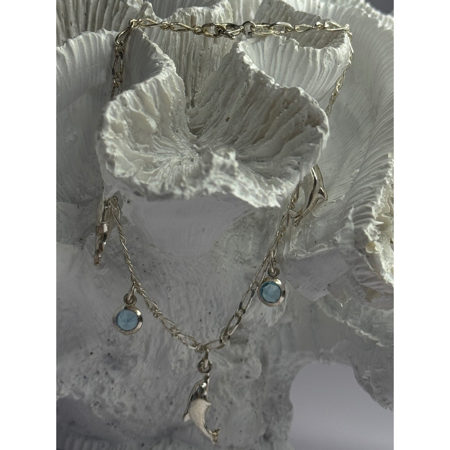 925 STERLING SILVER DOLPHIN BLUE TOPAZ BRACELET LENGTH 7.5