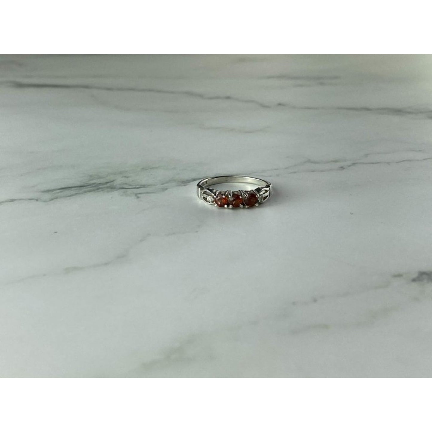 925 STERLING SILVER SPESSARTINE & CZ RING SIZE 8