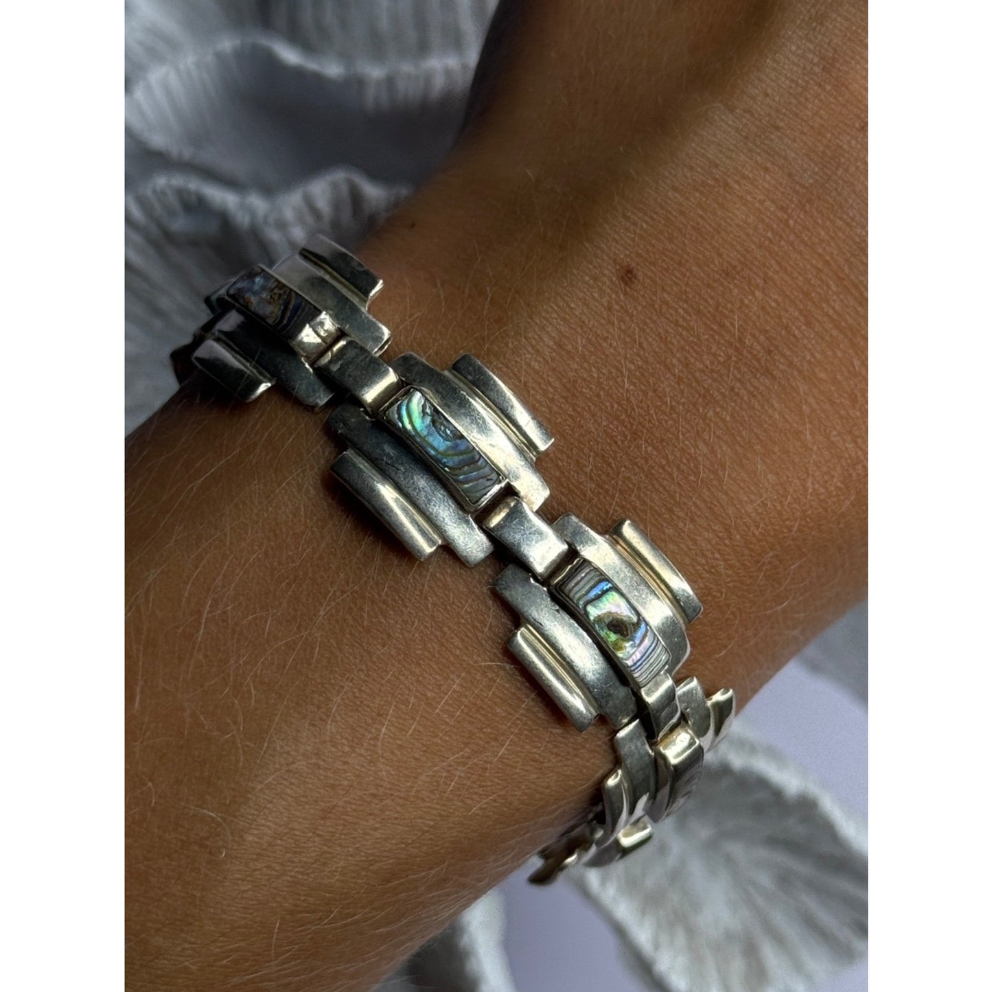 VINTAGE 925 STERLING SILVER ABALONE BRACELET LENGTH 7