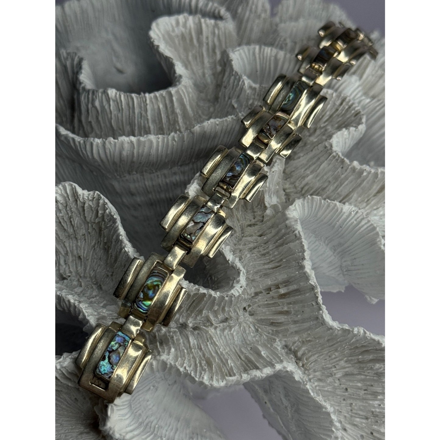 VINTAGE 925 STERLING SILVER ABALONE BRACELET LENGTH 7