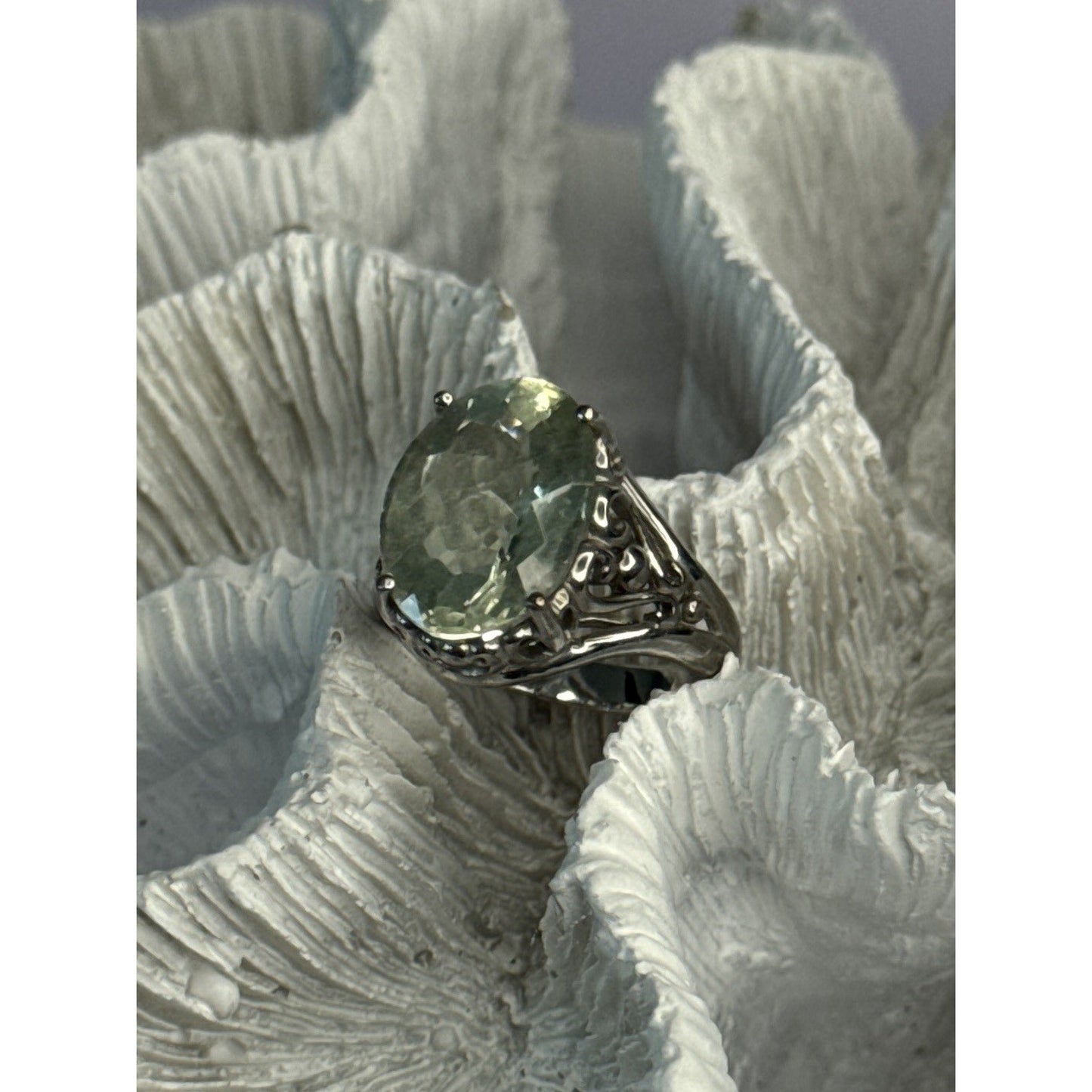 925 STERLING SILVER PALE GREEN AMETHYST RING SIZE 7