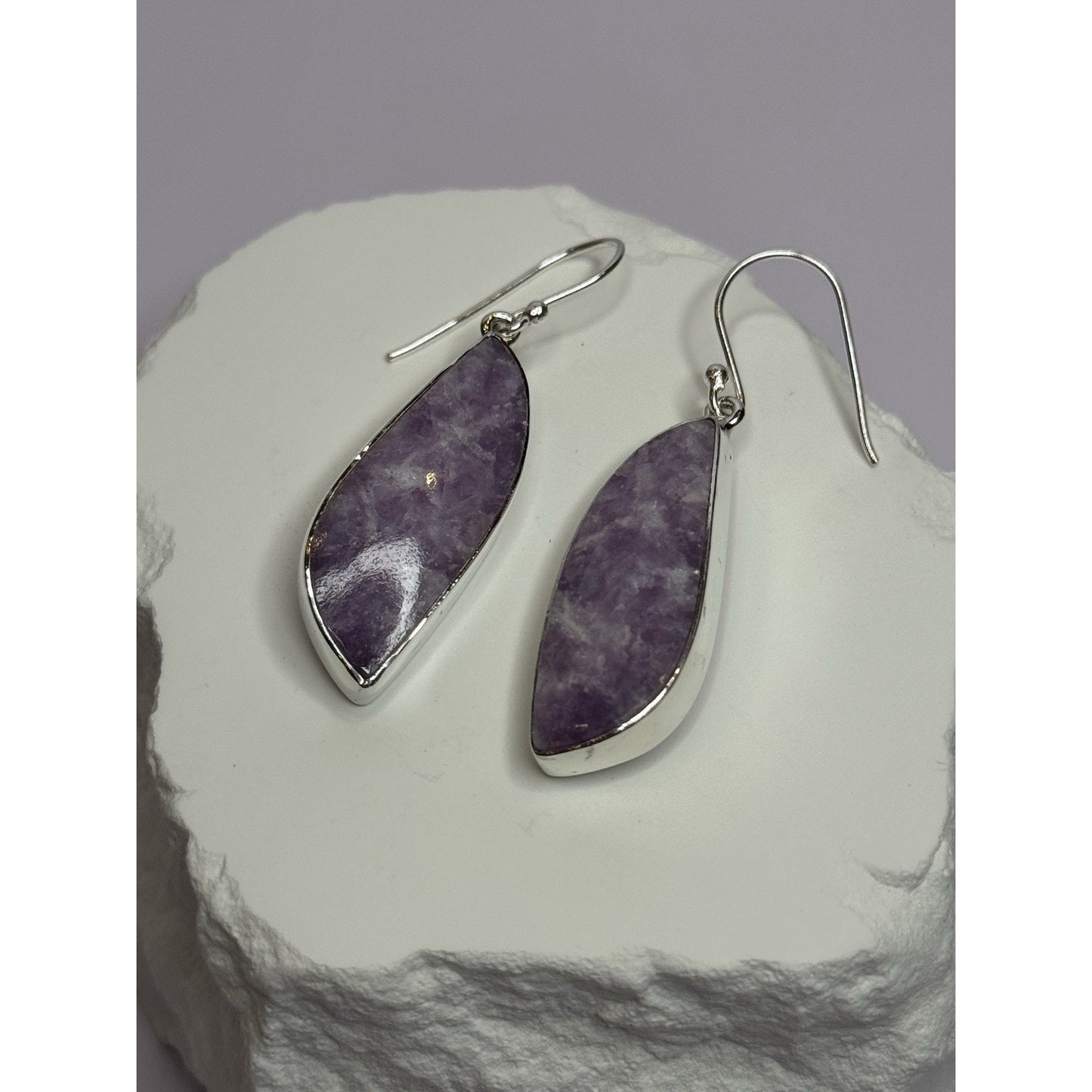925 STERLING SILVER LEPIDOLITE EARRINGS LENGTH 2 INCH