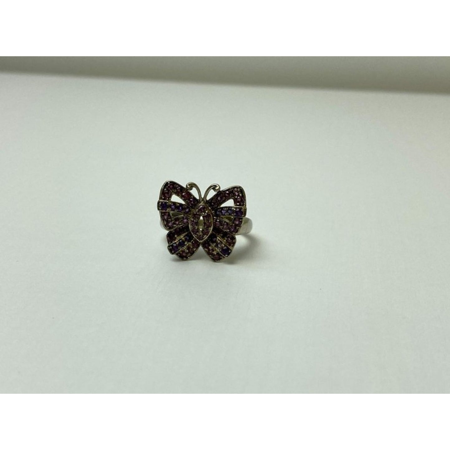 925 STERLING SILVER IOLITE & PINK TOPAZ "BUTTERFLY" RING SIZE 8