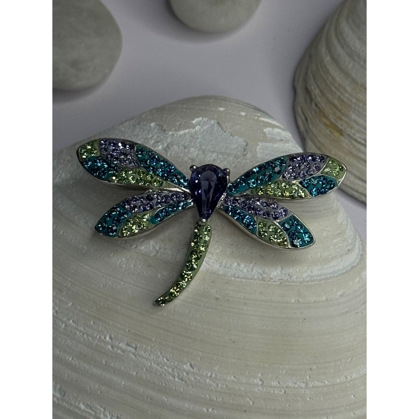 925 Sterling Silver Dragonfly Amethyst & Cz Pendant Length 1 inch
