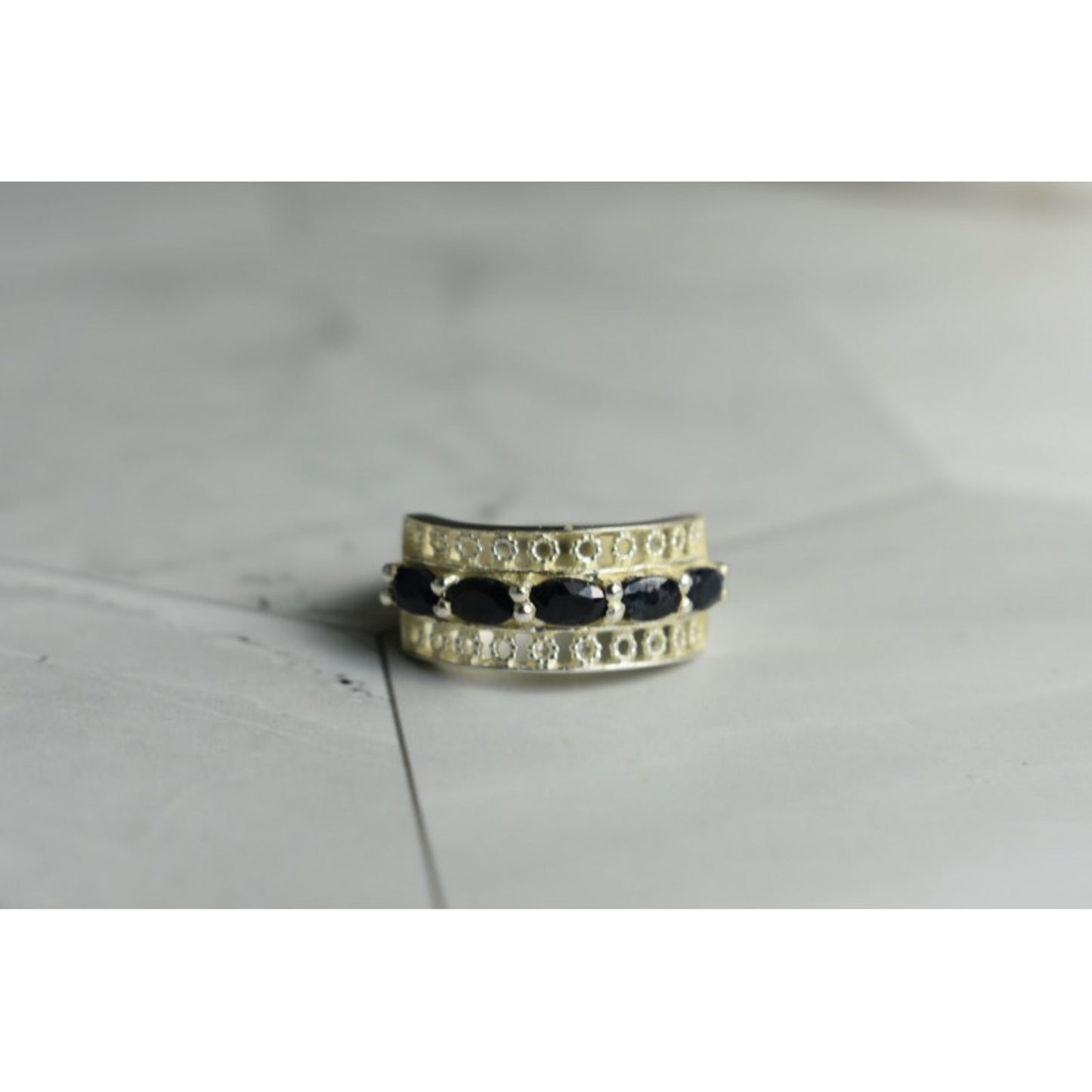 925 STERLING SILVER SAPPHIRES OPENWORK RING SIZE 6.5