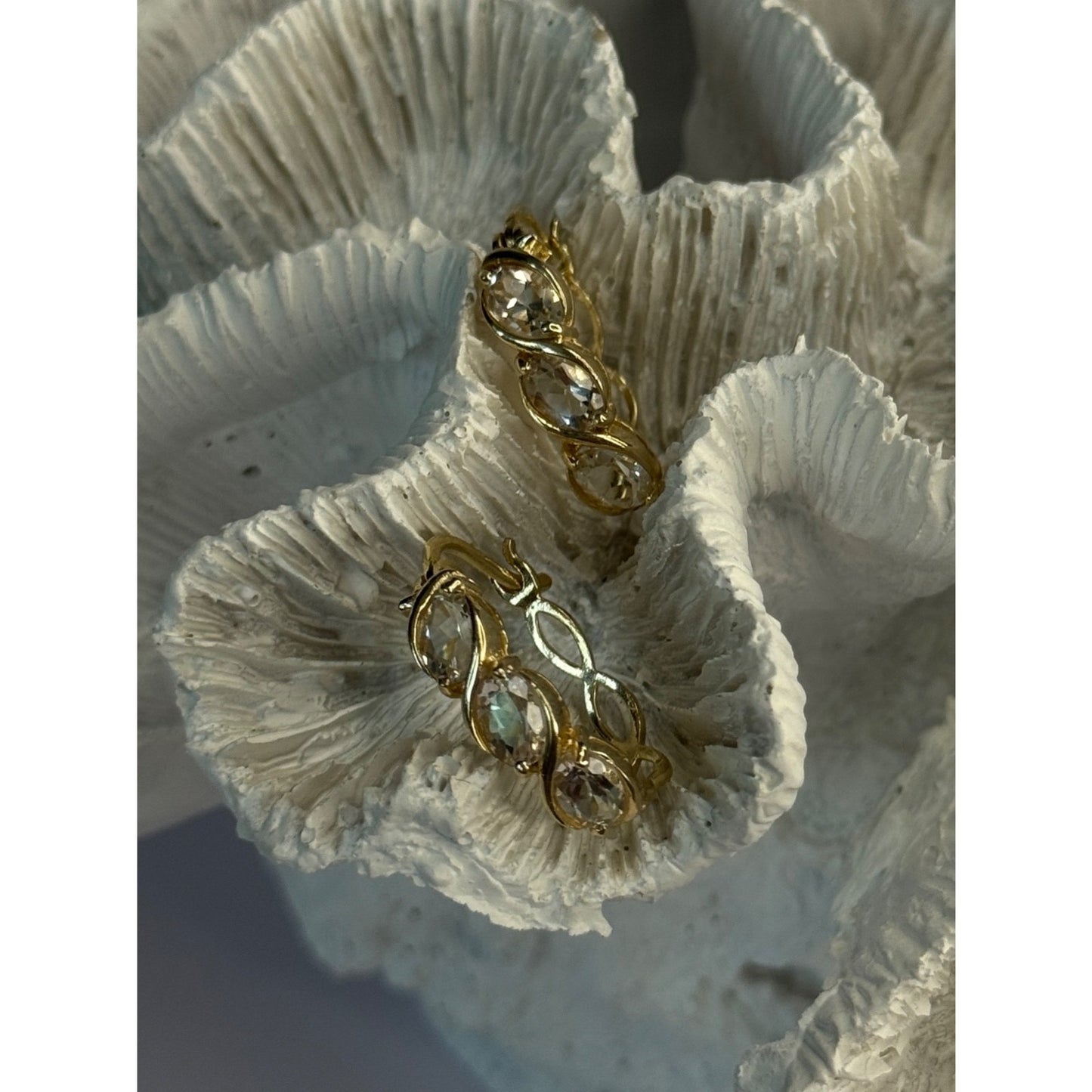 925 STERLING SILVER GOLD PLATED WHITE TOPAZ EARRINGS LENGTH 0.90 INCH