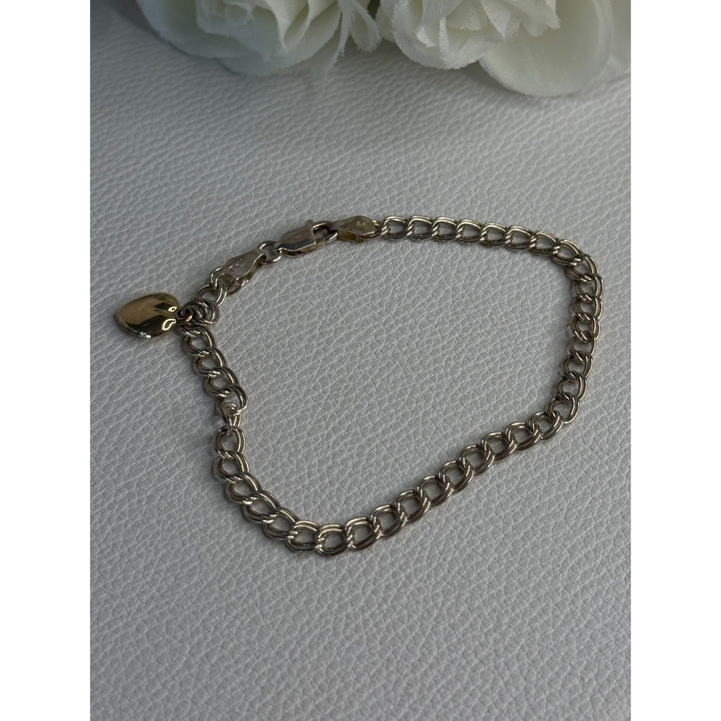 925 STERLING SILVER 14K YELLOW GOLD HEART ITALY BRACELET LENGTH 7
