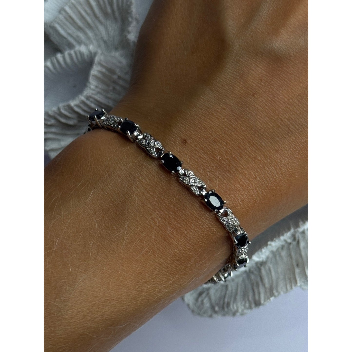 925 STERLING SILVER SAPPHIRE & DIAMOND BRACELET LENGTH 7
