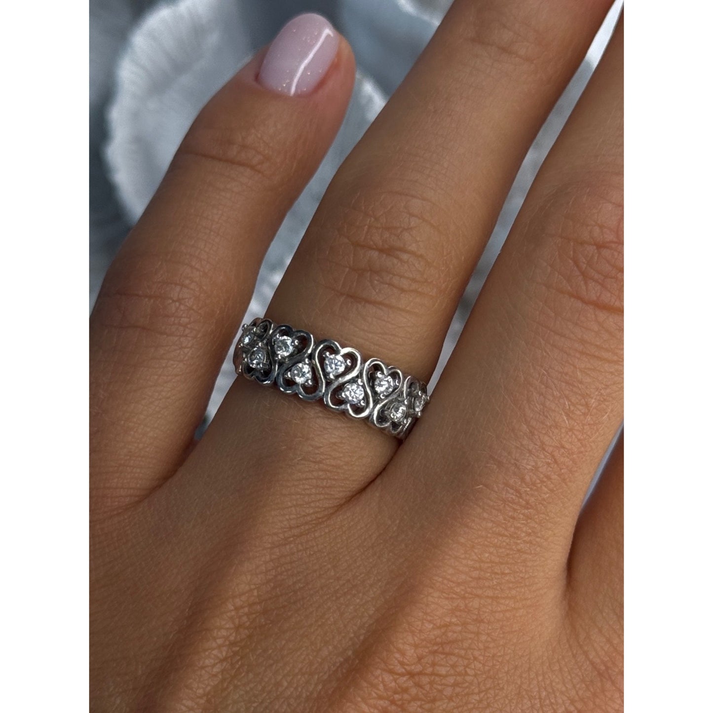BBJ 925 STERLING SILVER WHITE TOPAZ HEART RING SIZE 7