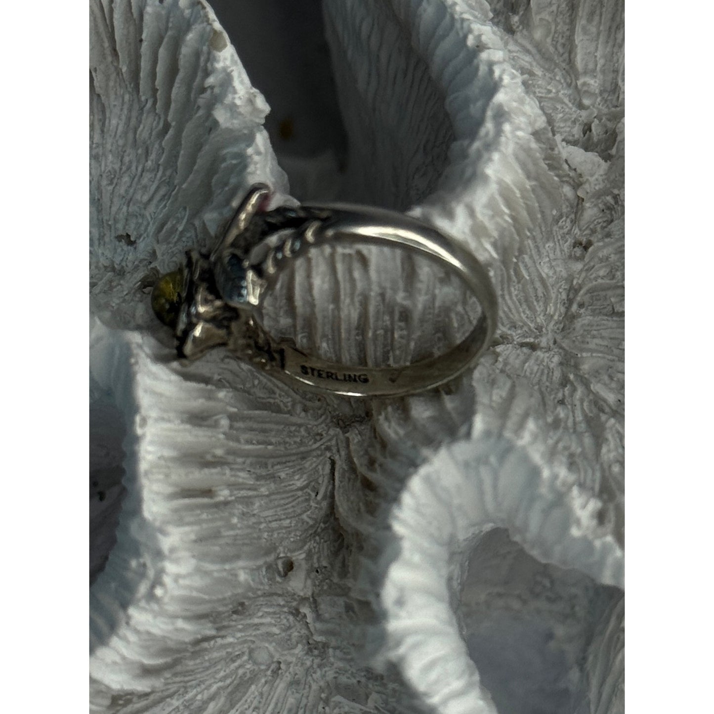 925 STERLING SILVER WATERMELON TOURMALINE FLOWER RING SIZE 6