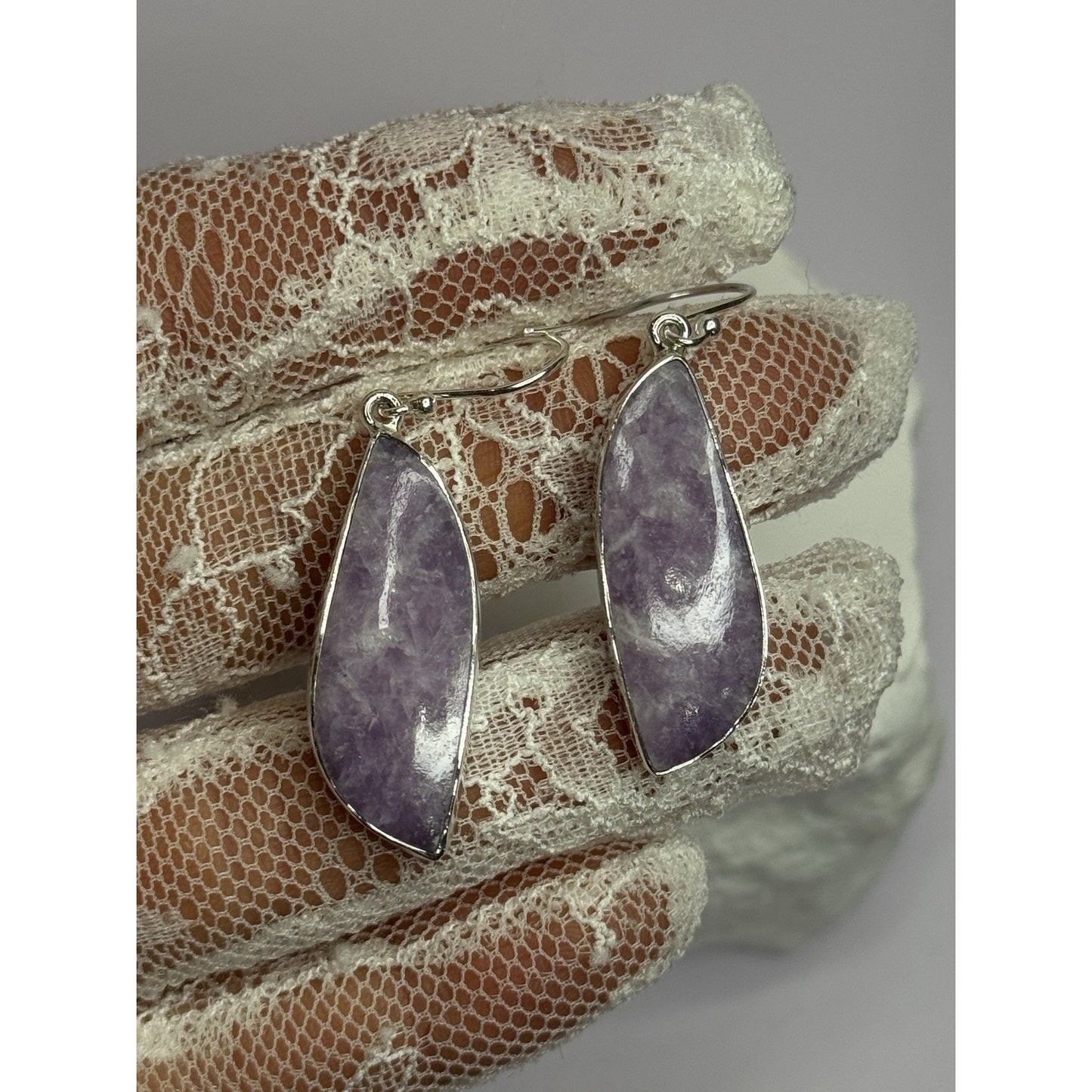 925 STERLING SILVER LEPIDOLITE EARRINGS LENGTH 2 INCH