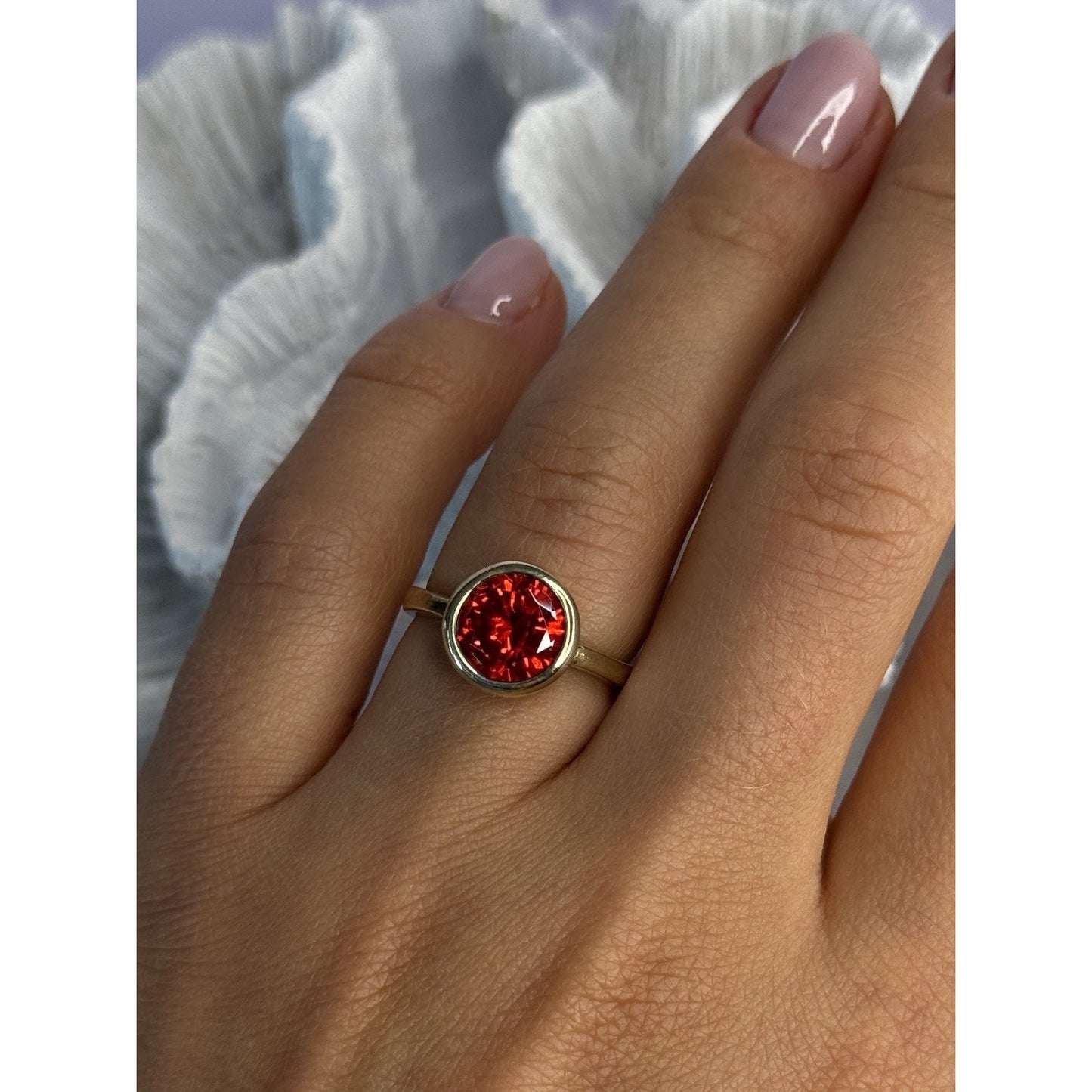925 STERLING SILVER ORANGE CRYSTAL RING SIZE 7