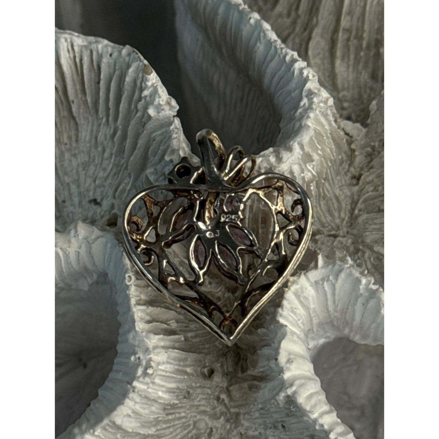 925 STERLING SILVER AMETHYST HEART PENDANT LENGTH 1 INCH