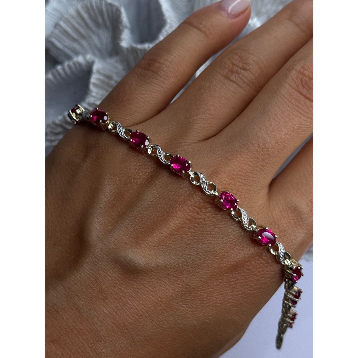 LOVELY 925 STERLING SILVER RUBY BRACELET LENGTH 7