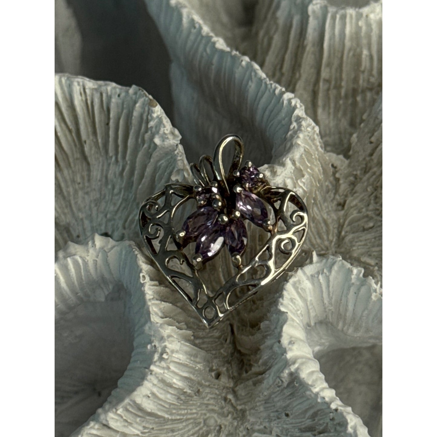 925 STERLING SILVER AMETHYST HEART PENDANT LENGTH 1 INCH