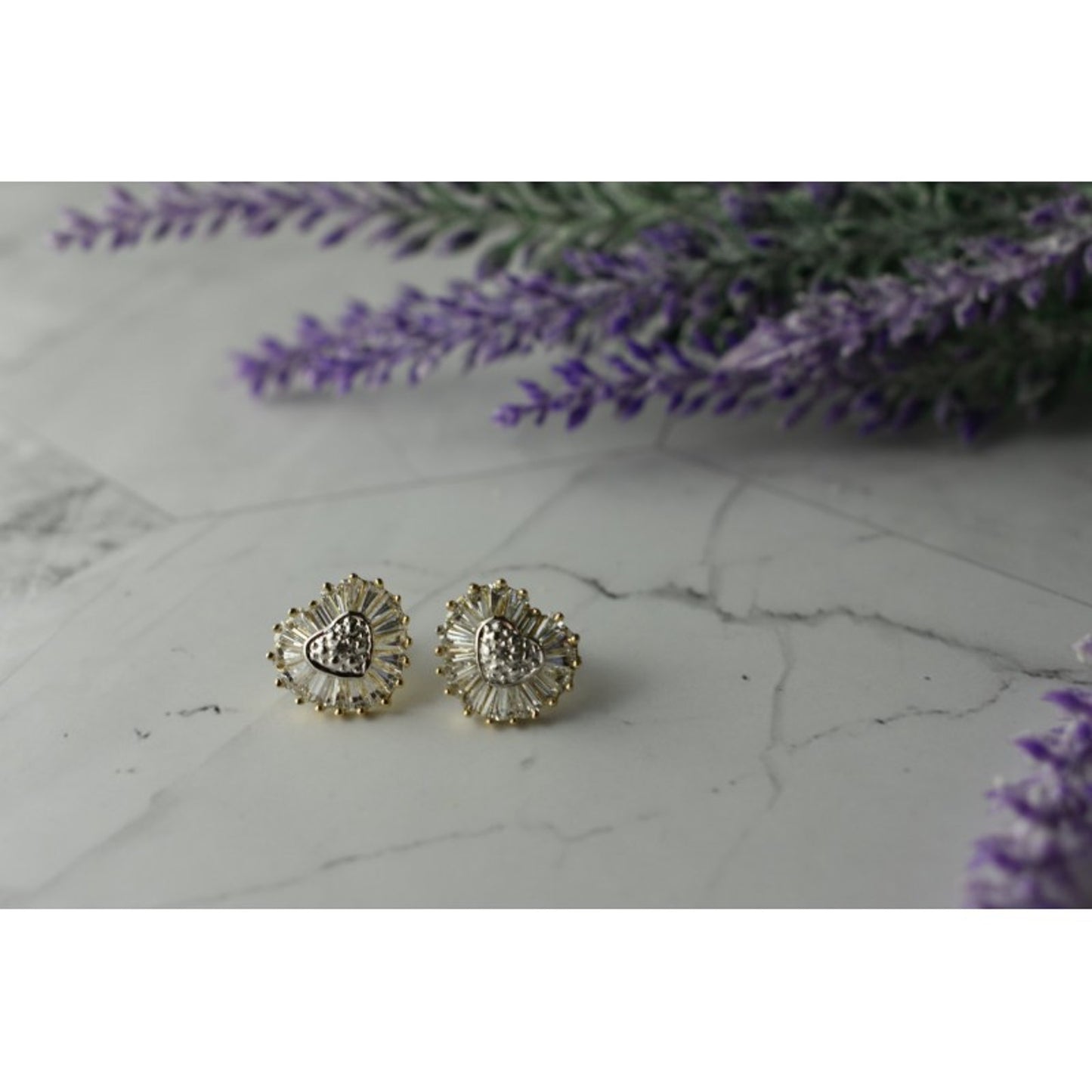 925 Sterling Silver Gold Plated CZ "Heart" Stud Earrings