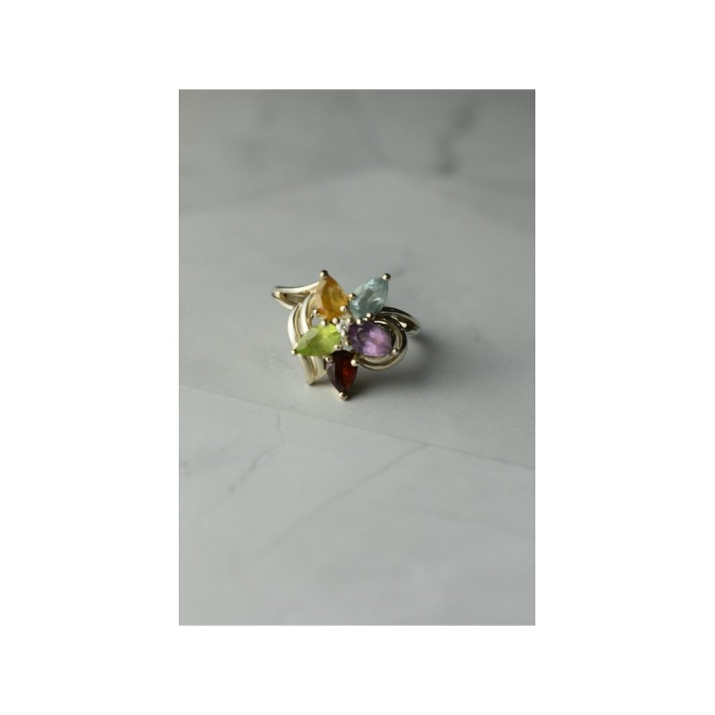 925 STERLING SILVER MULTI GEMSTONES "FLOWER" RING SIZE 8