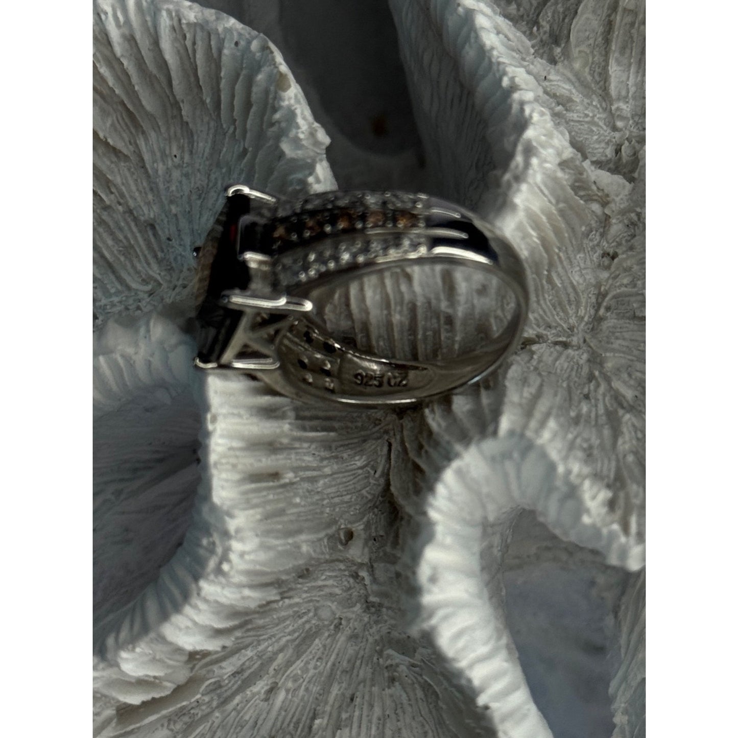 925 STERLING SILVER SMOKY QUARTZ CZ RING SIZE 7.5