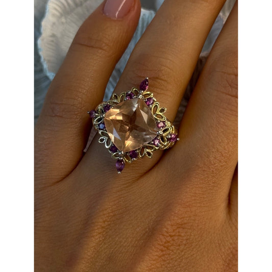 925 Sterling Silver Gold Plated Part Spinel & Ruby Ring Size 6