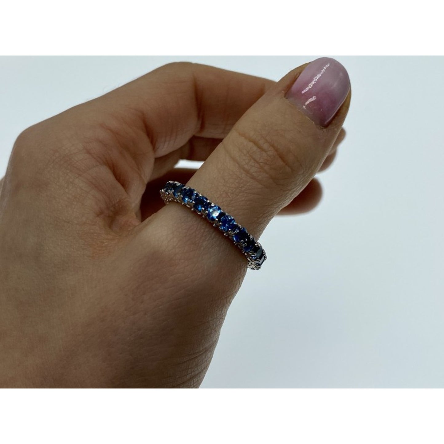 925 STERLING SILVER AQUAMARINES BAND RING SIZE 10.5