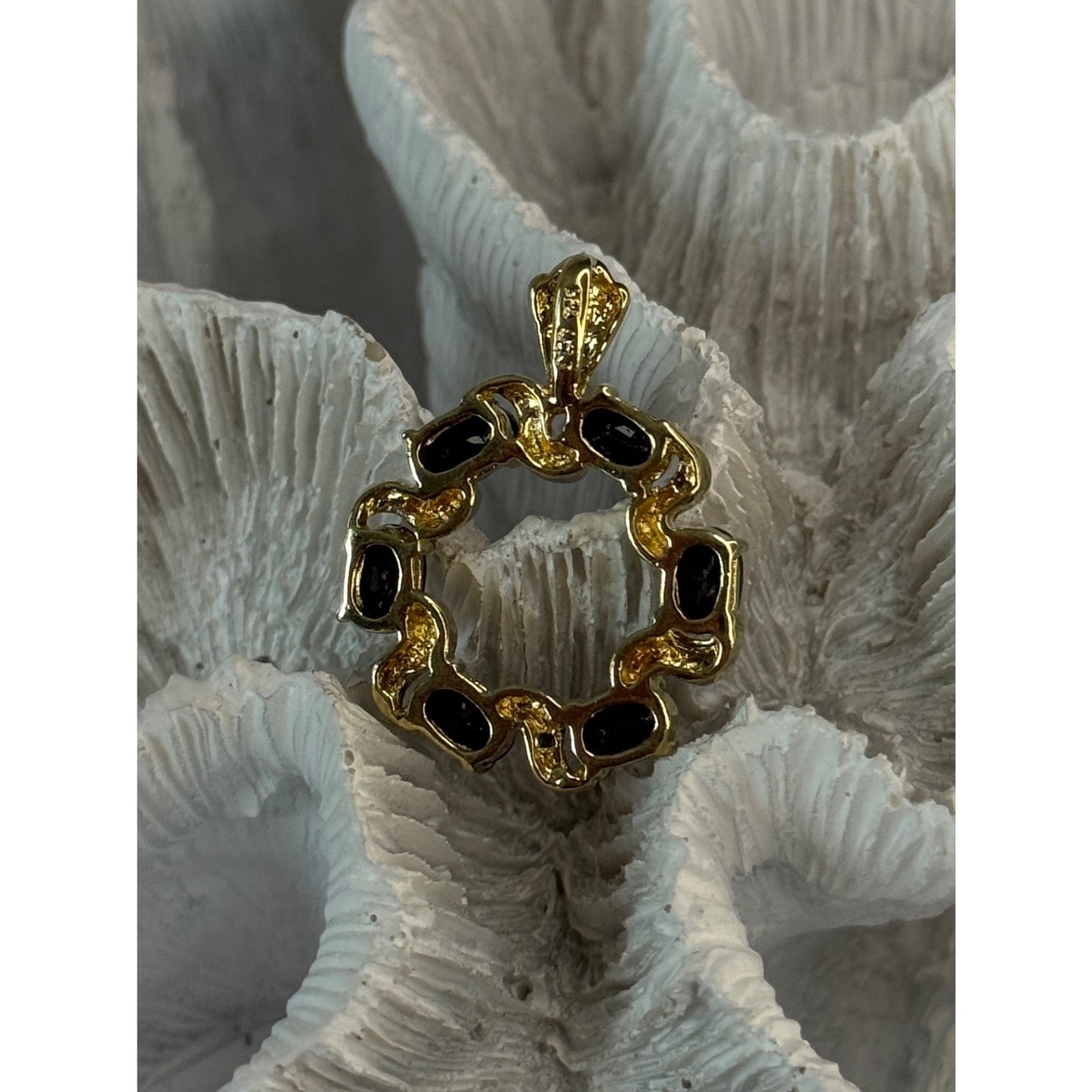 925 Sterling Silver Gold Plated Sapphire Pendant Length 1.15 inch