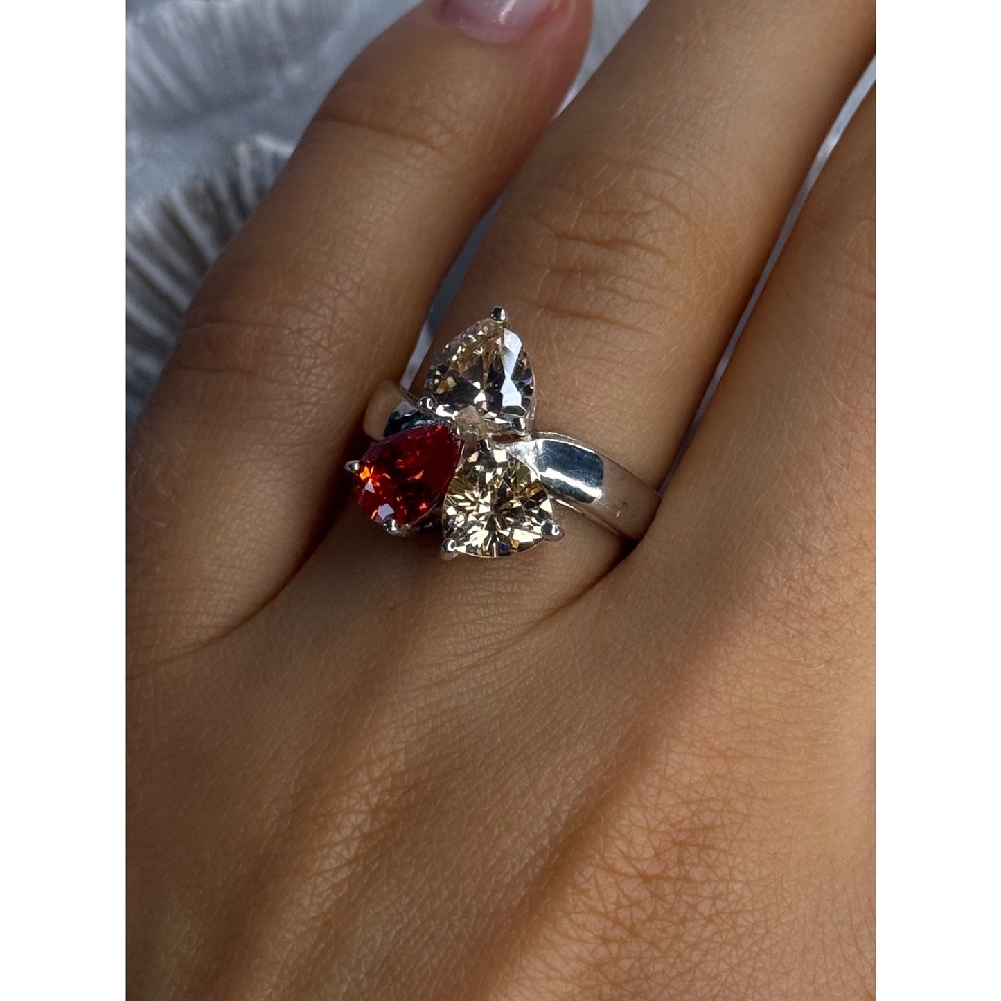 925 Sterling Silver Yellow & Orange Spinel Ring Size 8