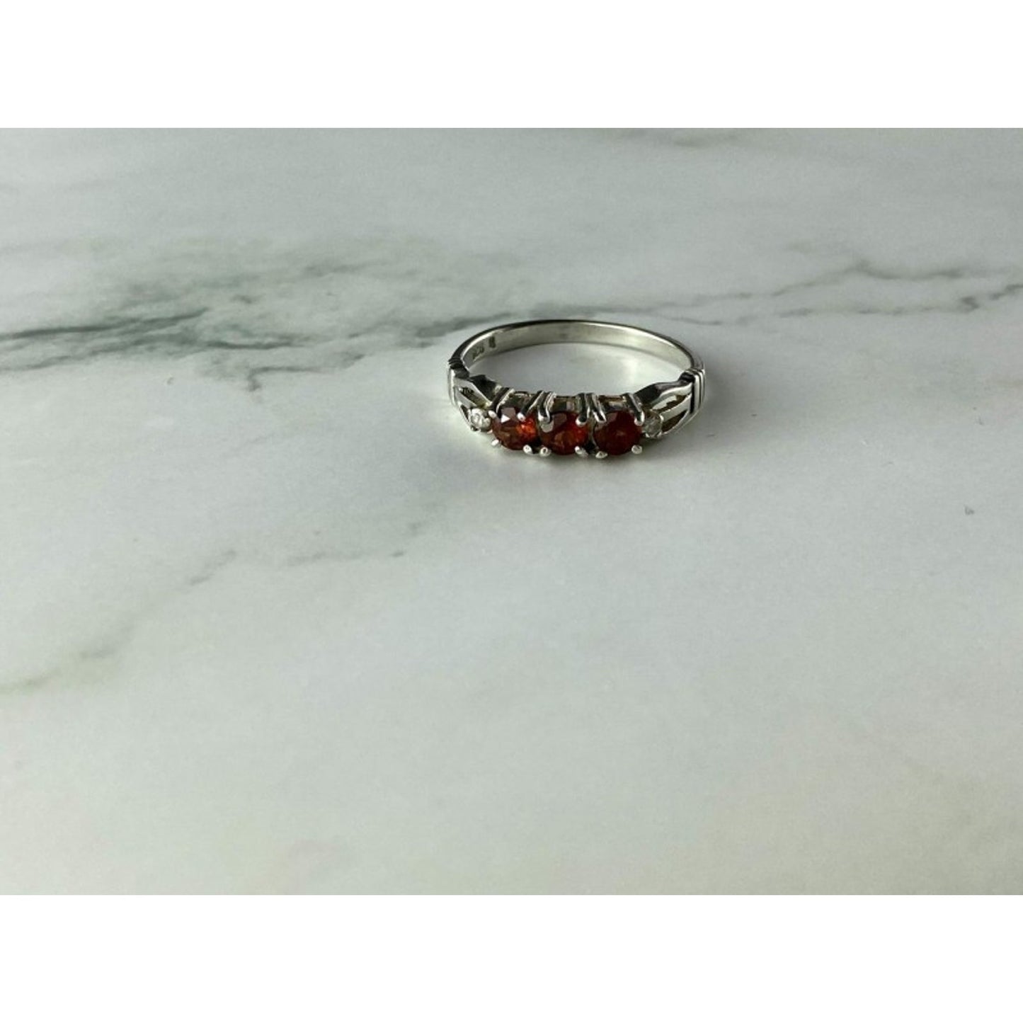 925 STERLING SILVER SPESSARTINE & CZ RING SIZE 8