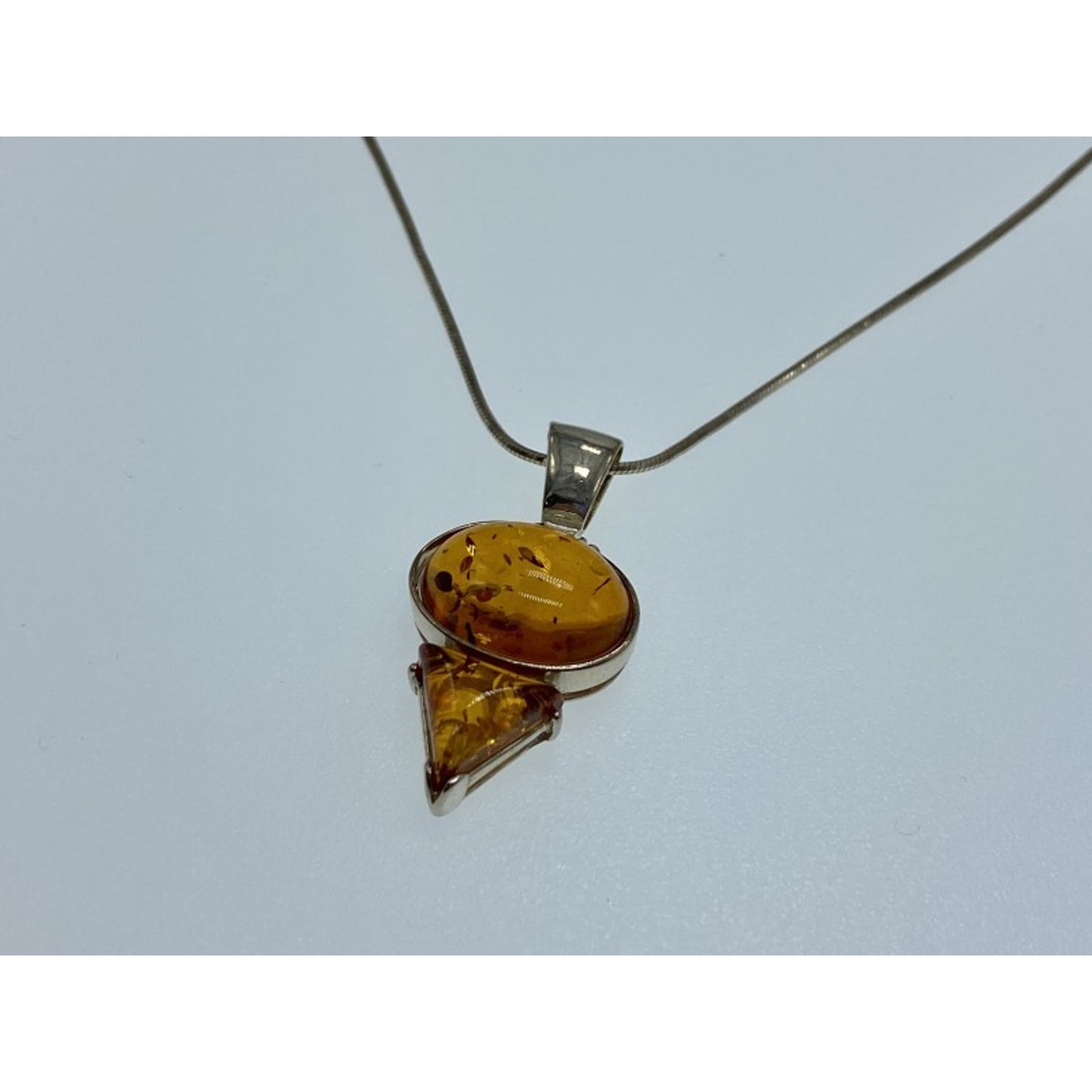 925 Sterling Silver Amber Chain with Pendant