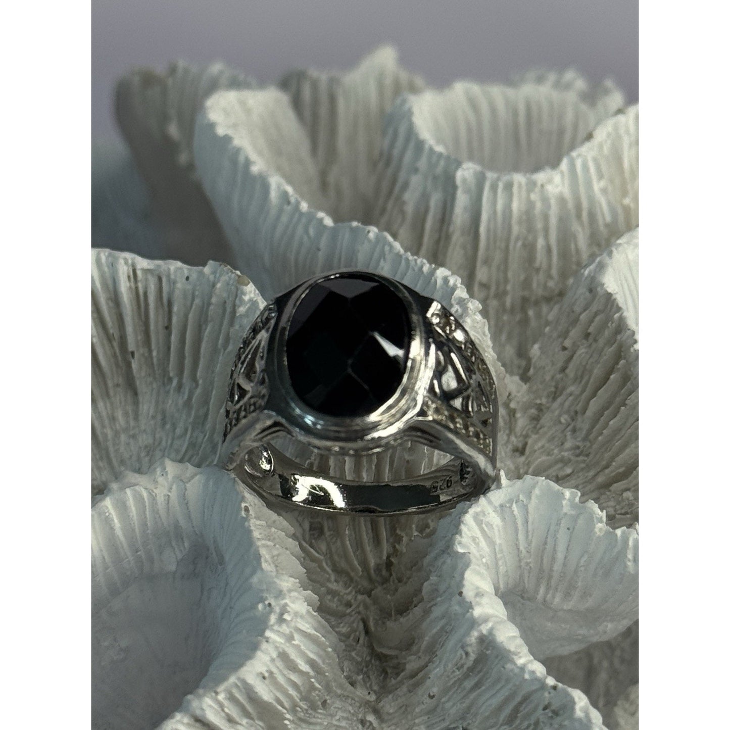 925 STERLING SILVER ONYX & BERYL RING SIZE 9