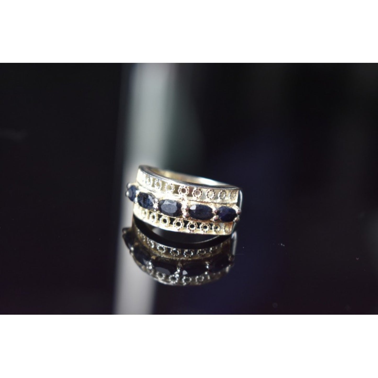 925 STERLING SILVER SAPPHIRES OPENWORK RING SIZE 6.5