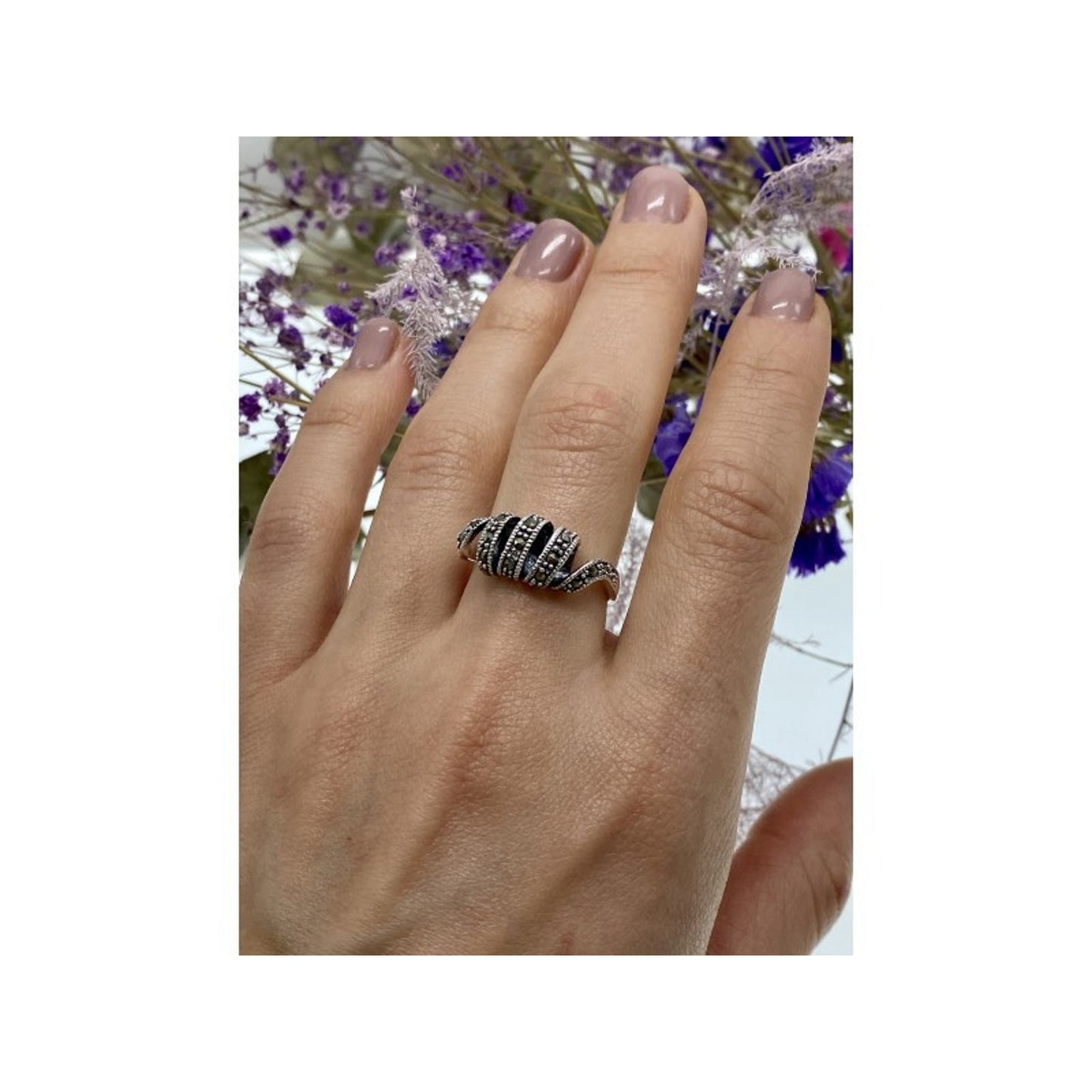 925 STERLING SILVER MARCASITES "SPIRAL" RING SIZE 9.5