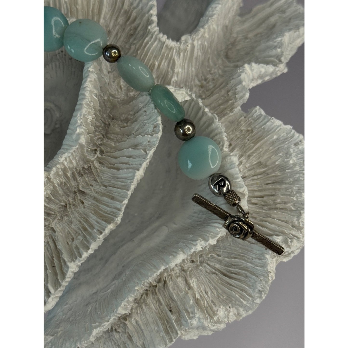 Beautiful 925 Sterling Silver Amazonite Stones Bracelet Length 7.5