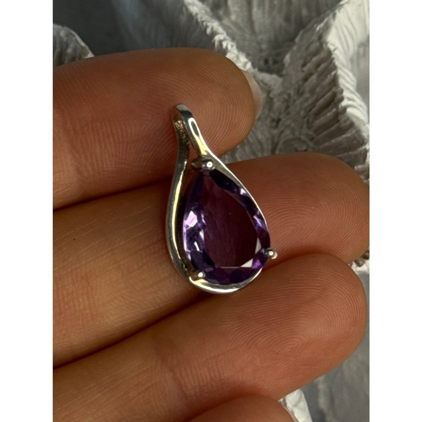 CLASSY 925 STERLING SILVER AMETHYST PENDANT LENGTH 0.90 INCH