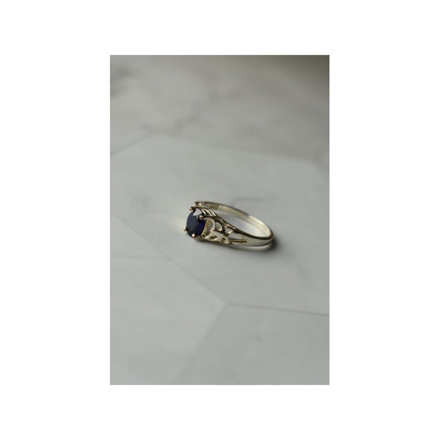 925 STERLING SILVER DARK BLUE SAPPHIRE RING SIZE 6.5