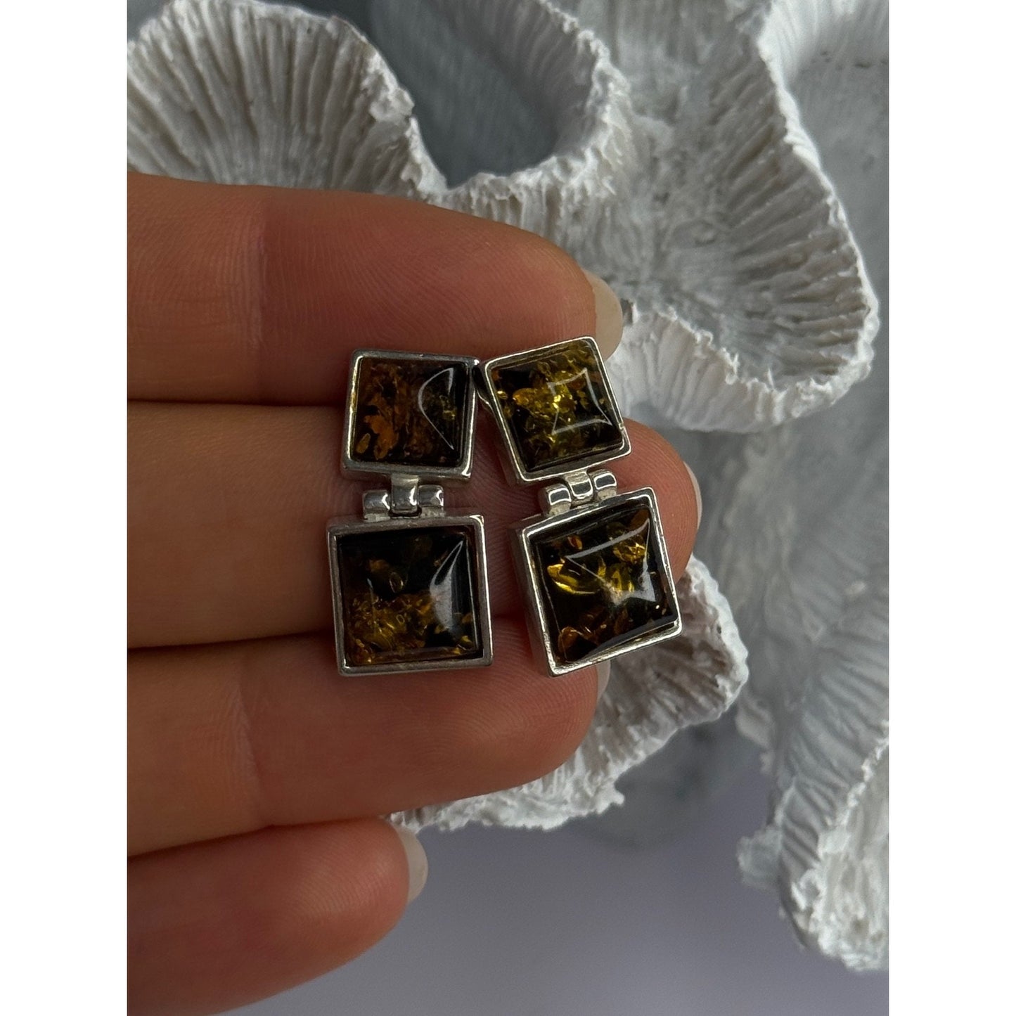 925 STERLING SILVER AMBER EARRINGS LENGTH 0.90 INCH