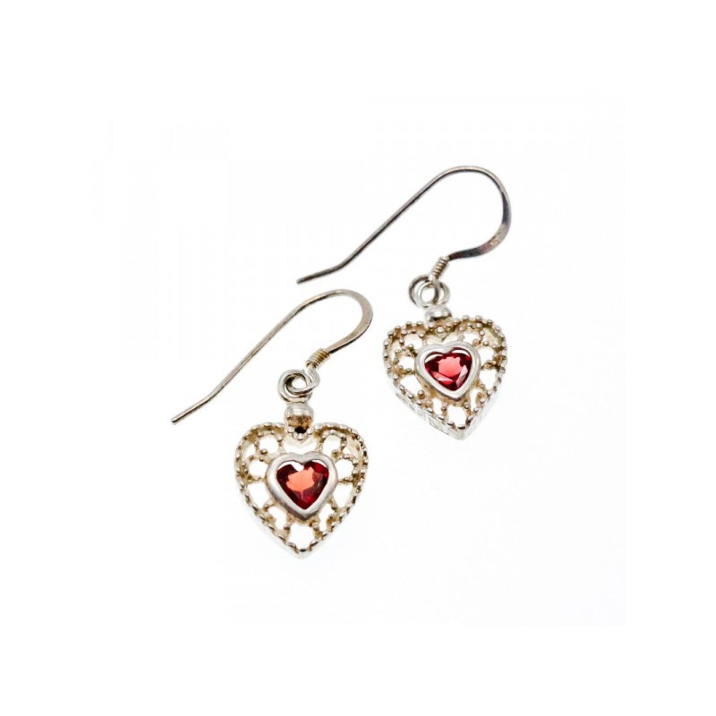 925 Sterling Silver Garnet "Hearts" Earrings