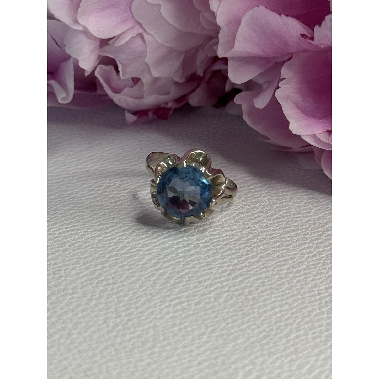 925 STERLING SILVER AQUAMARINE FLOWER RING SIZE 6