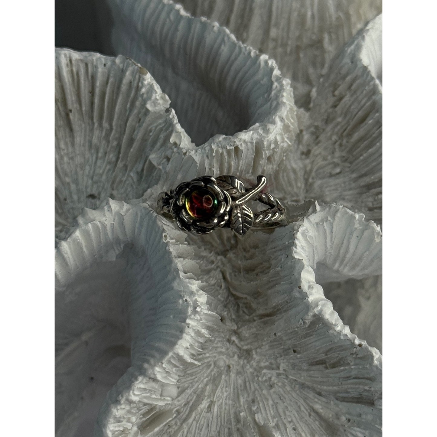 925 STERLING SILVER WATERMELON TOURMALINE FLOWER RING SIZE 6