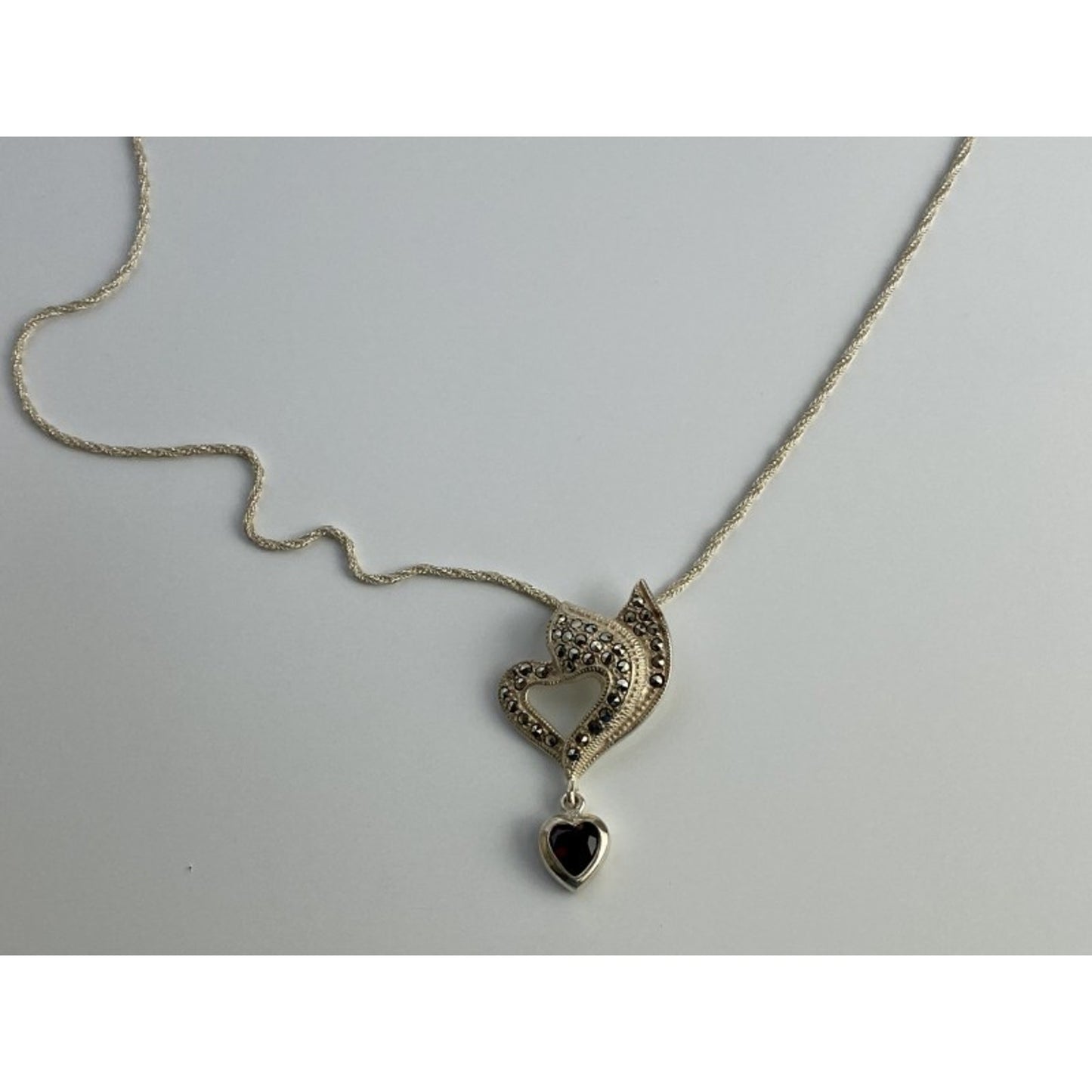 925 Sterling Silver Almandine & Marcasites Chain with Pendant