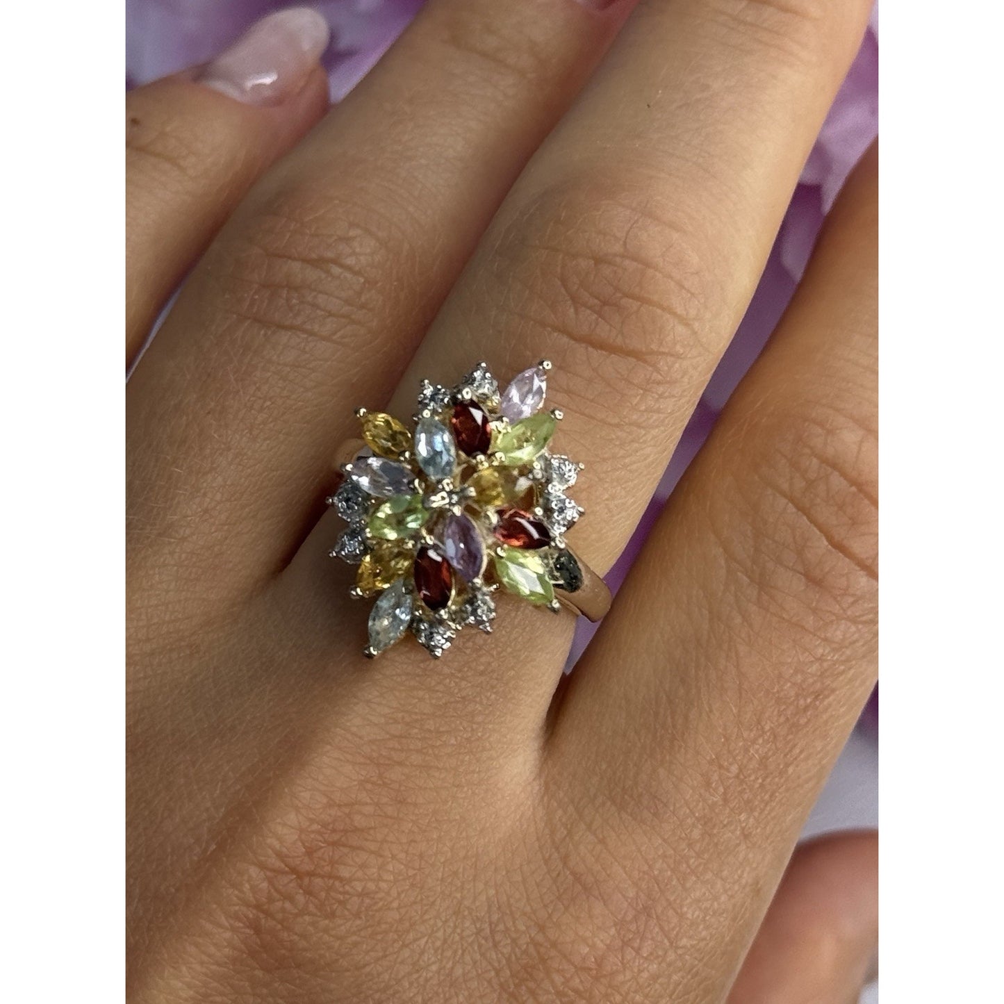 925 STERLING SILVER AMETHYST PERIDOT GARNET TOPAZ CITRINE RING SIZE 8