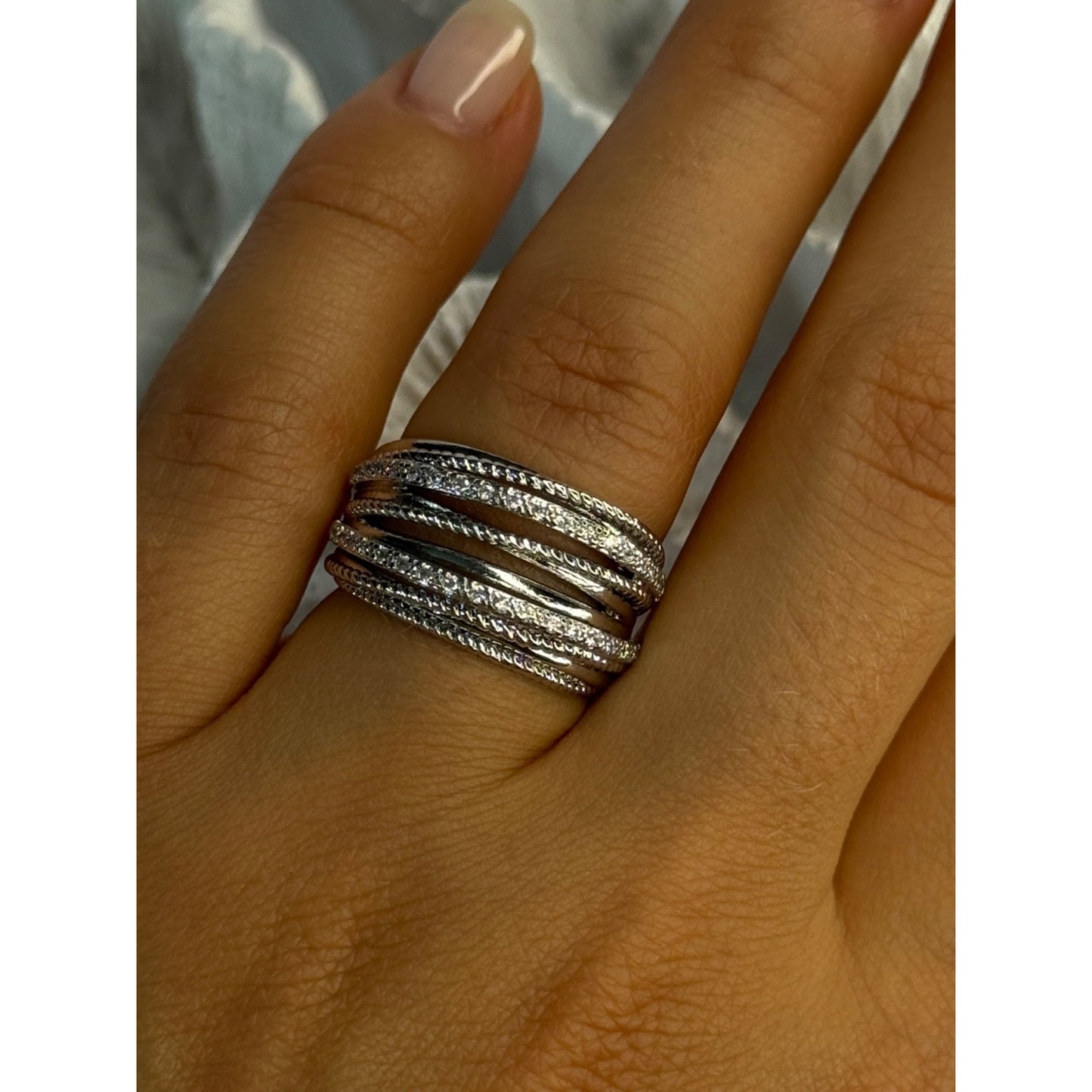 Beautiful Design 925 Sterling Silver CZ Ring Size 7 & 8